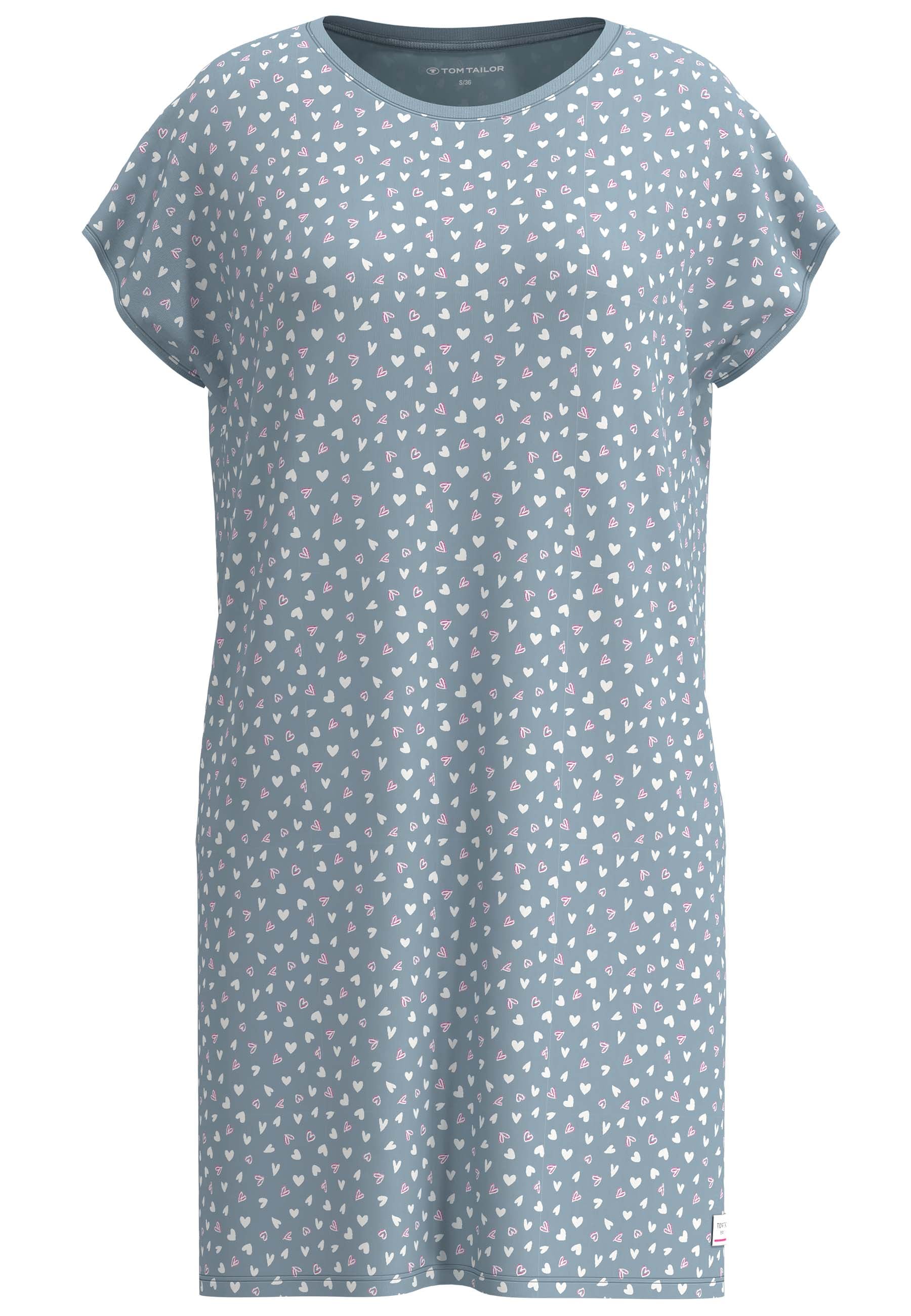 TOM TAILOR Nachthemd mit Motiv, knielang, Kurzarm, Rundhalsausschnitt, Baumwollmix