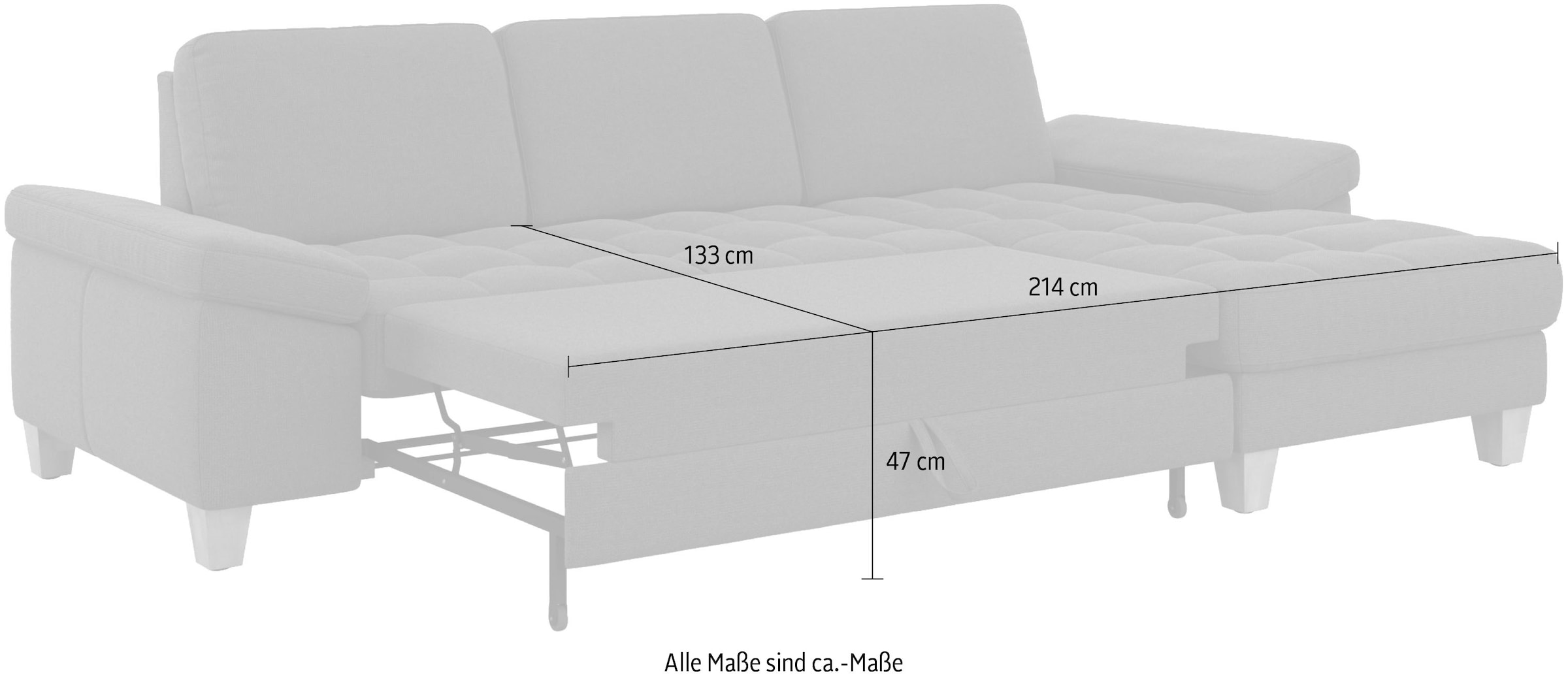 sit&more Ecksofa »Westham L-Form«, Recamiere, mit oder ohne Bettfunktion, Bettkasten, Füße wengefarben