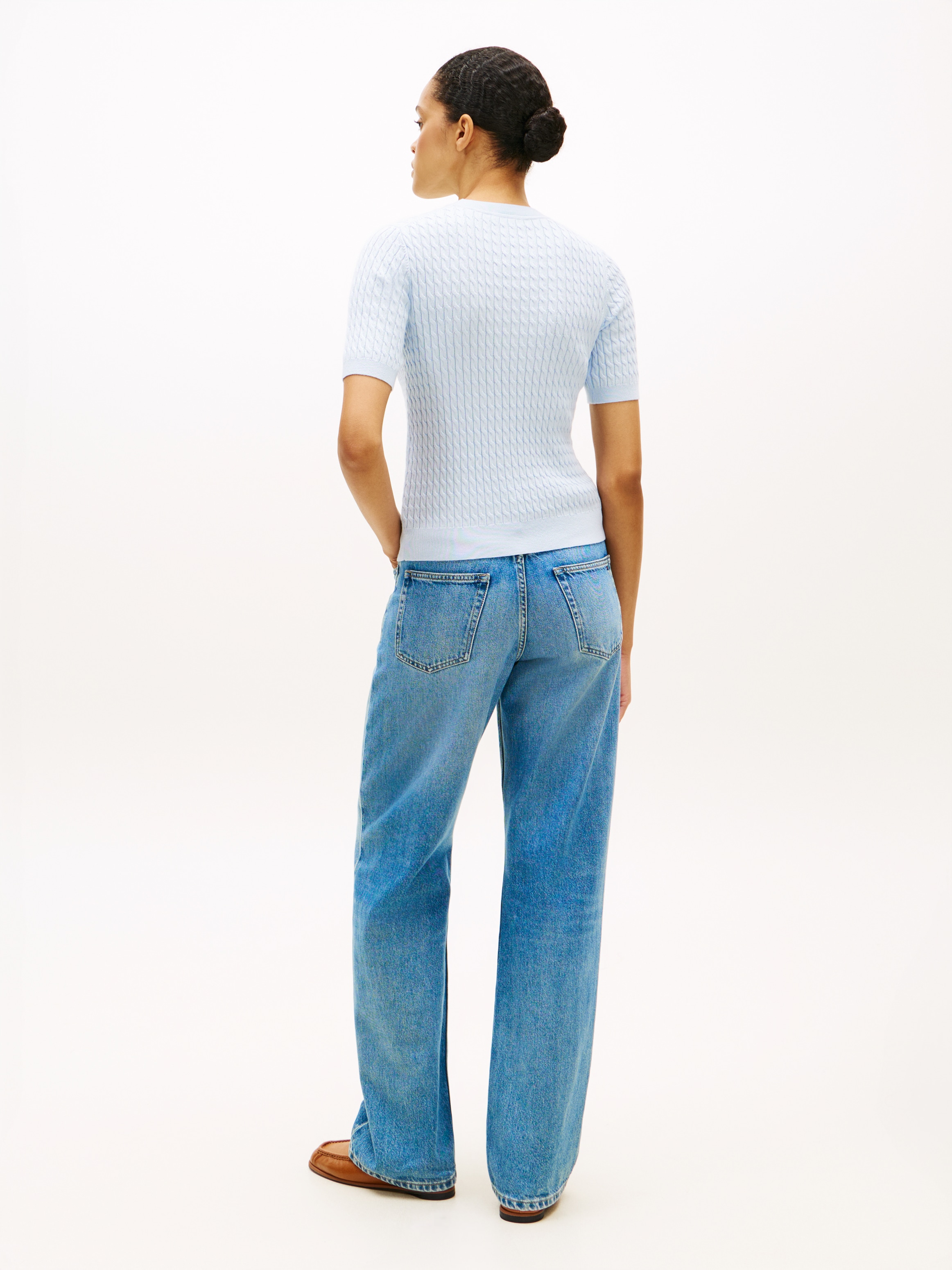 Tommy Hilfiger Kurzarmpullover »CO CABLE RWB C-NK SS SWT« Baumwolle, mit Zopfmuster
