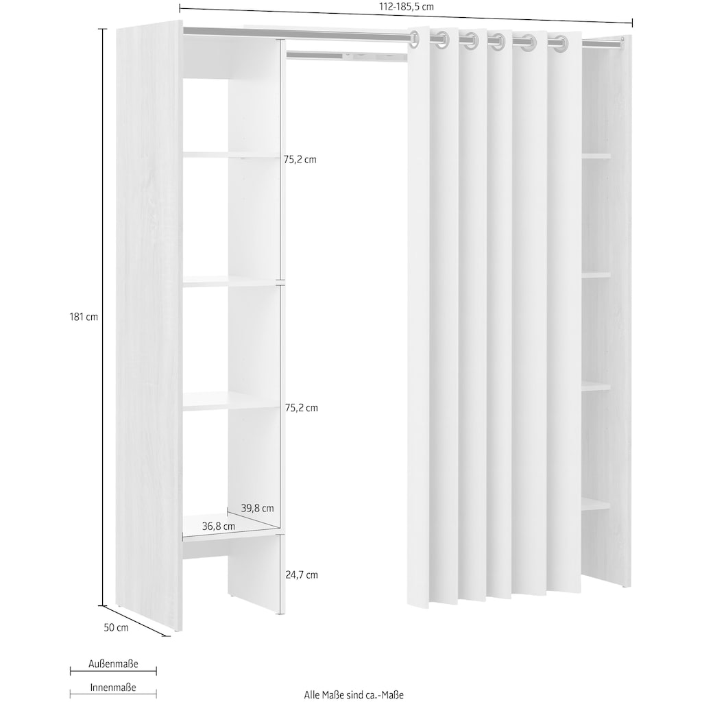 TemaHome Kleiderschrank »Tom«, ausziehbarer Kleiderschrank, mit Vorhang und vielen Fächern, Höhe 181 cm