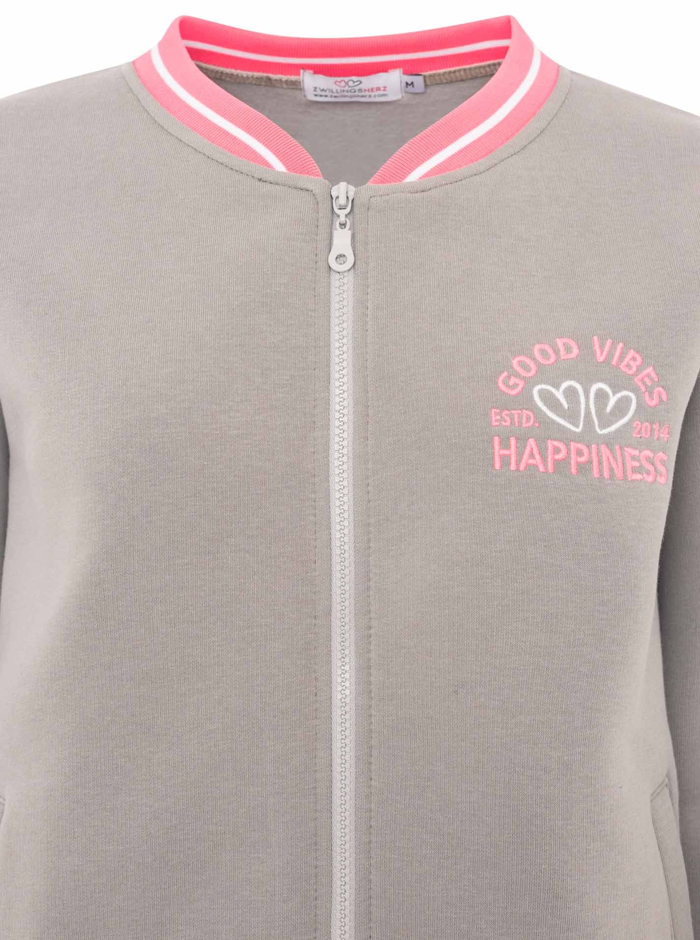 Zwillingsherz Sweatjacke »"College"« Reißverschluss, gestreiften Rippbündchen, Eingriffstaschen, Stickerei