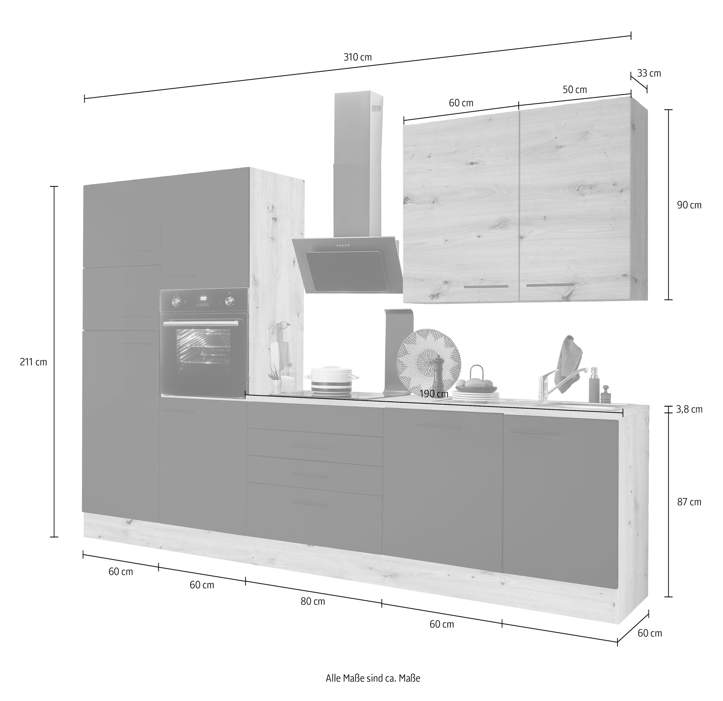 BASIC by Balculina Küchenzeile »Laureen«, Breite 310 cm, wahlweise mit E-Geräten