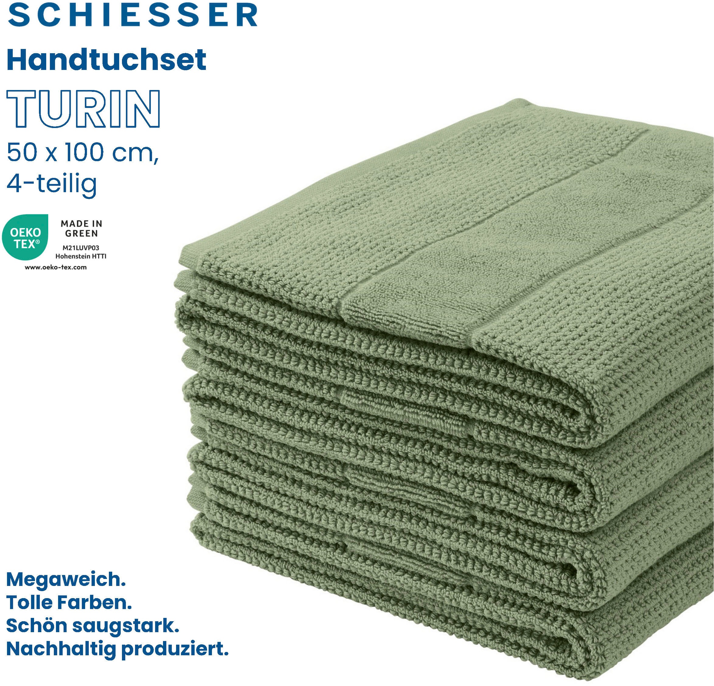 Schiesser Handtücher »Turin im Reiskorn-Optik, bei 4er by Baumwolle«, St.), MADE OTTO Set aus 100% OEKO-TEX®-zertifiziert IN GREEN kaufen (4