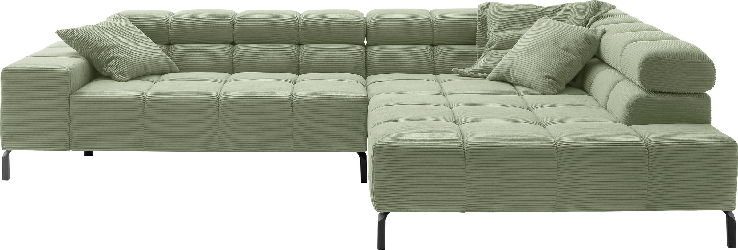 INOSIGN Ecksofa »Ancona New, wahlweise motorische Sitztiefenverstellung, auch in Cord«, feine Steppung, mit Kopfteilverstellung, 3 Zierkissen, L-Form