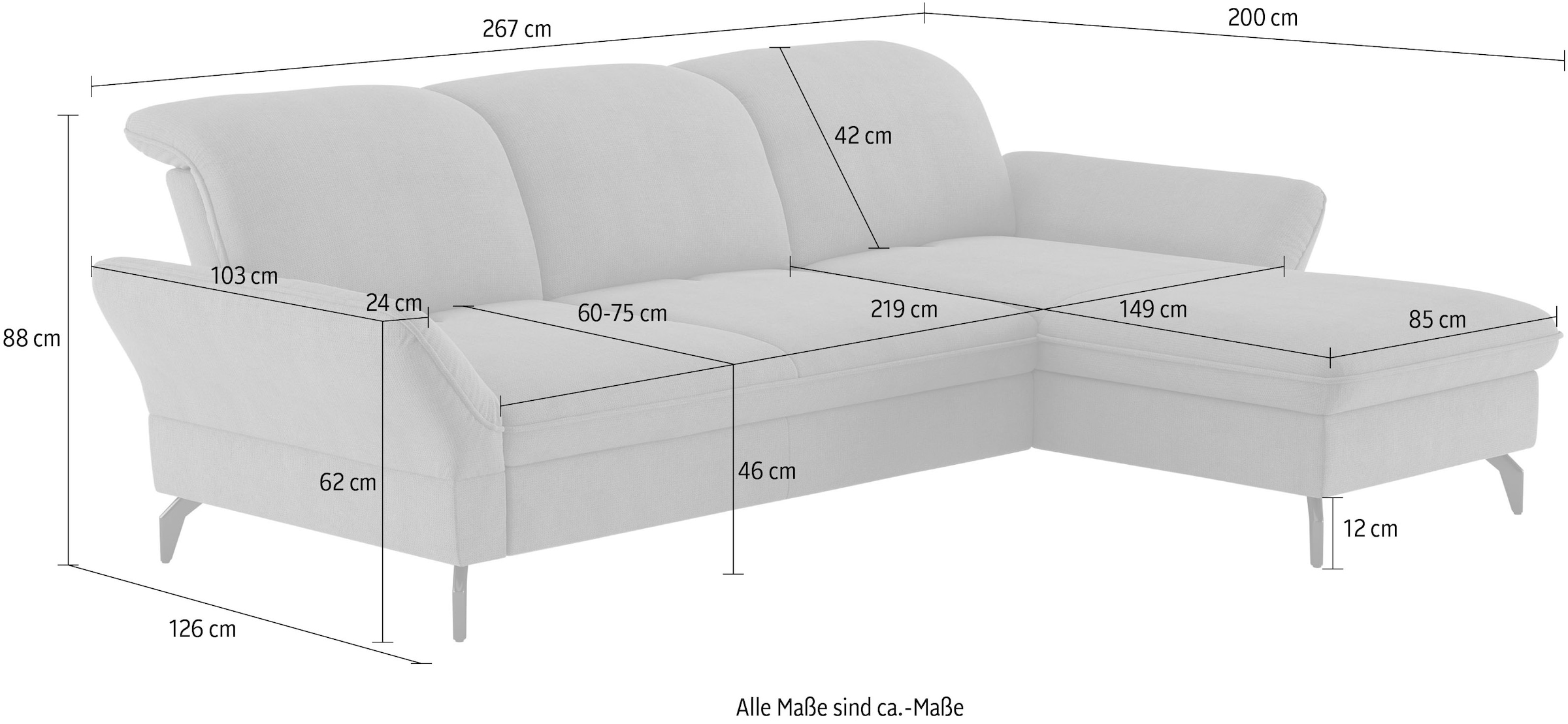 sit&more Ecksofa »Leandro L-Form«, Wahlweise mit Bett-, Kopfteil - und Armlehnfunktion, sowie Bettkasten