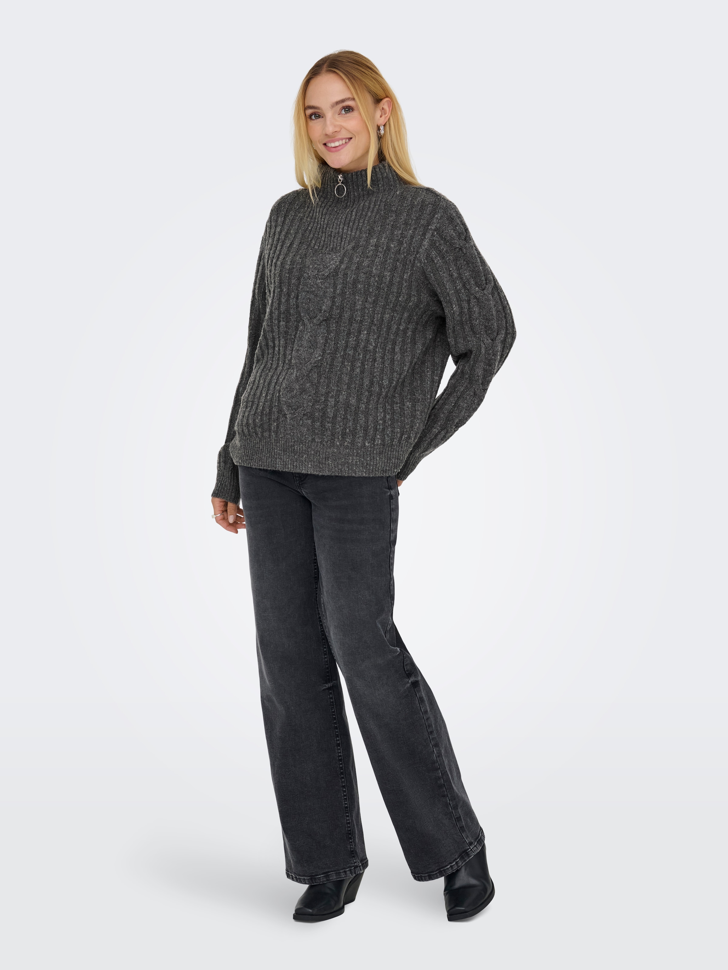 JDY Stehkragenpullover »JDYANDREA L/S ZIP CABLE PULLOVE KNT NOOS«