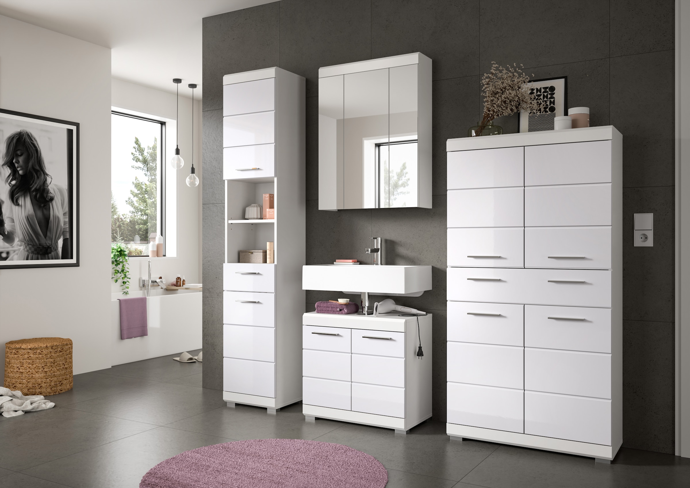 INOSIGN Midischrank »Siena, Breite 74cm, 4 Türen, 1 Schubkasten, 4 Fächer, MDF-Front«, in verschiedenen Farben erhältlich, Badmöbel, Badschrank, Schrank, Bad
