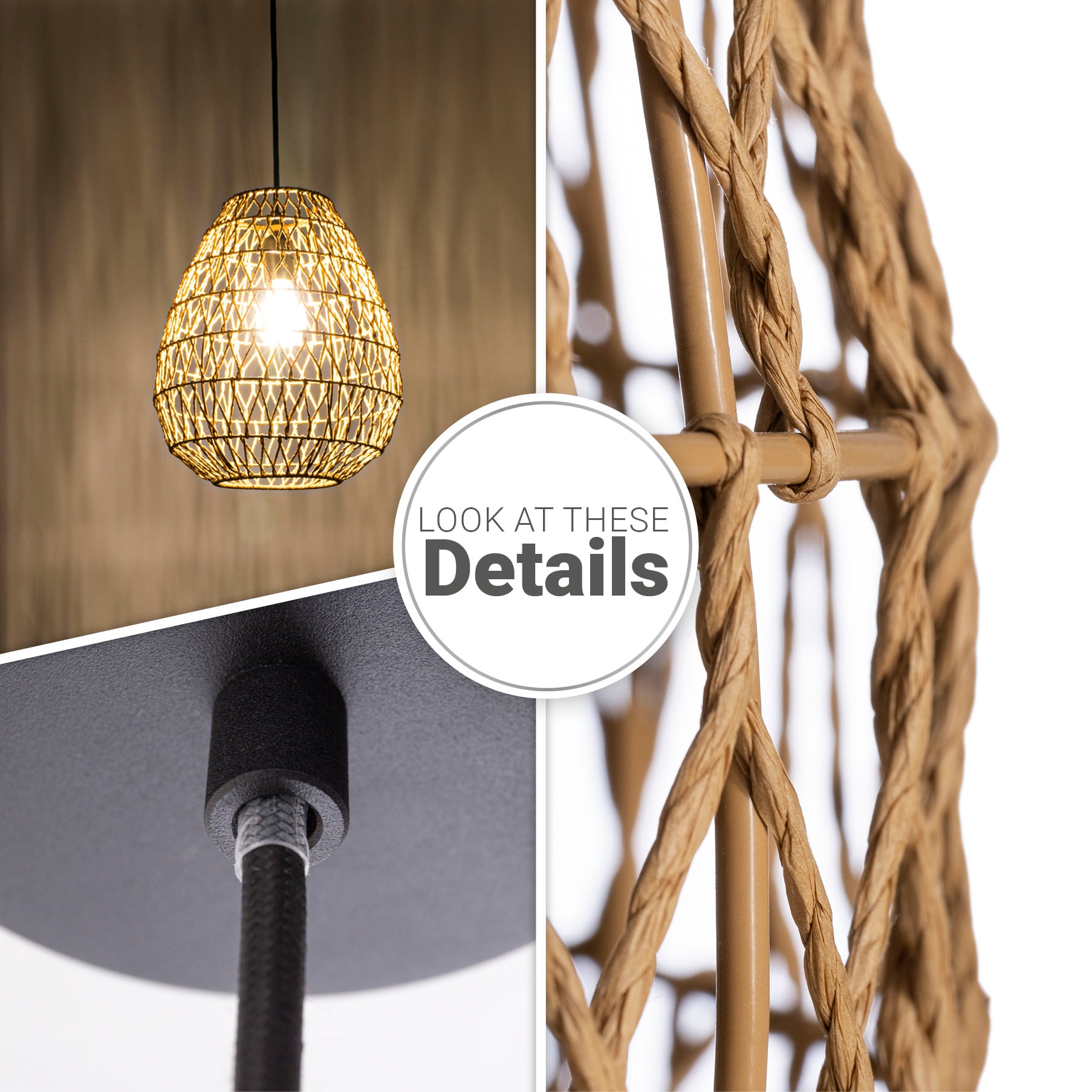 Paco Home Pendelleuchte »KAGEEG«, Leuchtmittel E27 | ohne Leuchtmittel, Korb Hängeleuchte Rattan Optik Boho Esszimmerlampe E27 Skandi