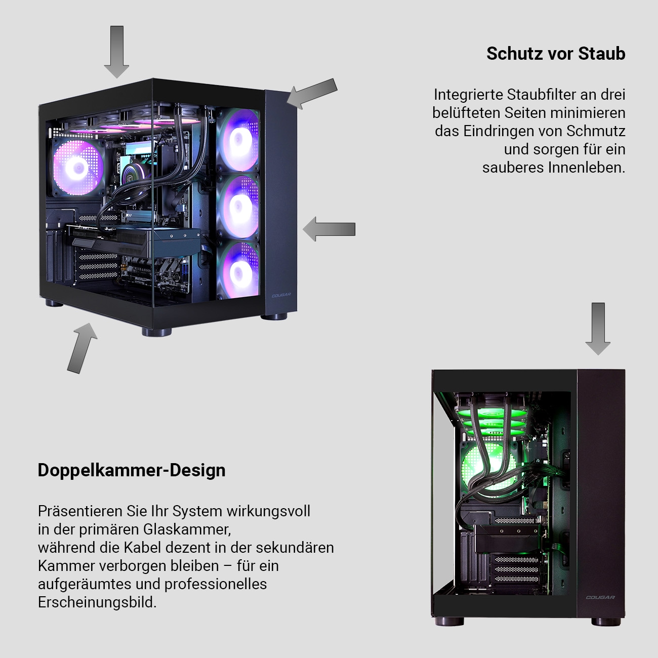 Cougar Gaming-PC »FV150 BK 7956 AMD AMD Ryzen 7 9700X 32GB DDR5 1TB SSD RX 9070 XT« Windows 11, DDR5 RAM, Wasserkühlung