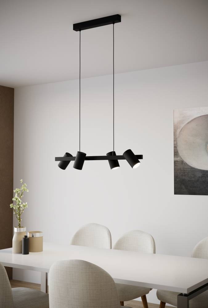 EGLO Hängeleuchte »GATUELA 1 Pendellampe, Stahl, IP20, E14, Esszimmerlampe, Modern, Lampe« E14 1 Stk. Pendelleuchte mit 4 Spots, Metall in Schwarz, Esszimmerlampe, E27