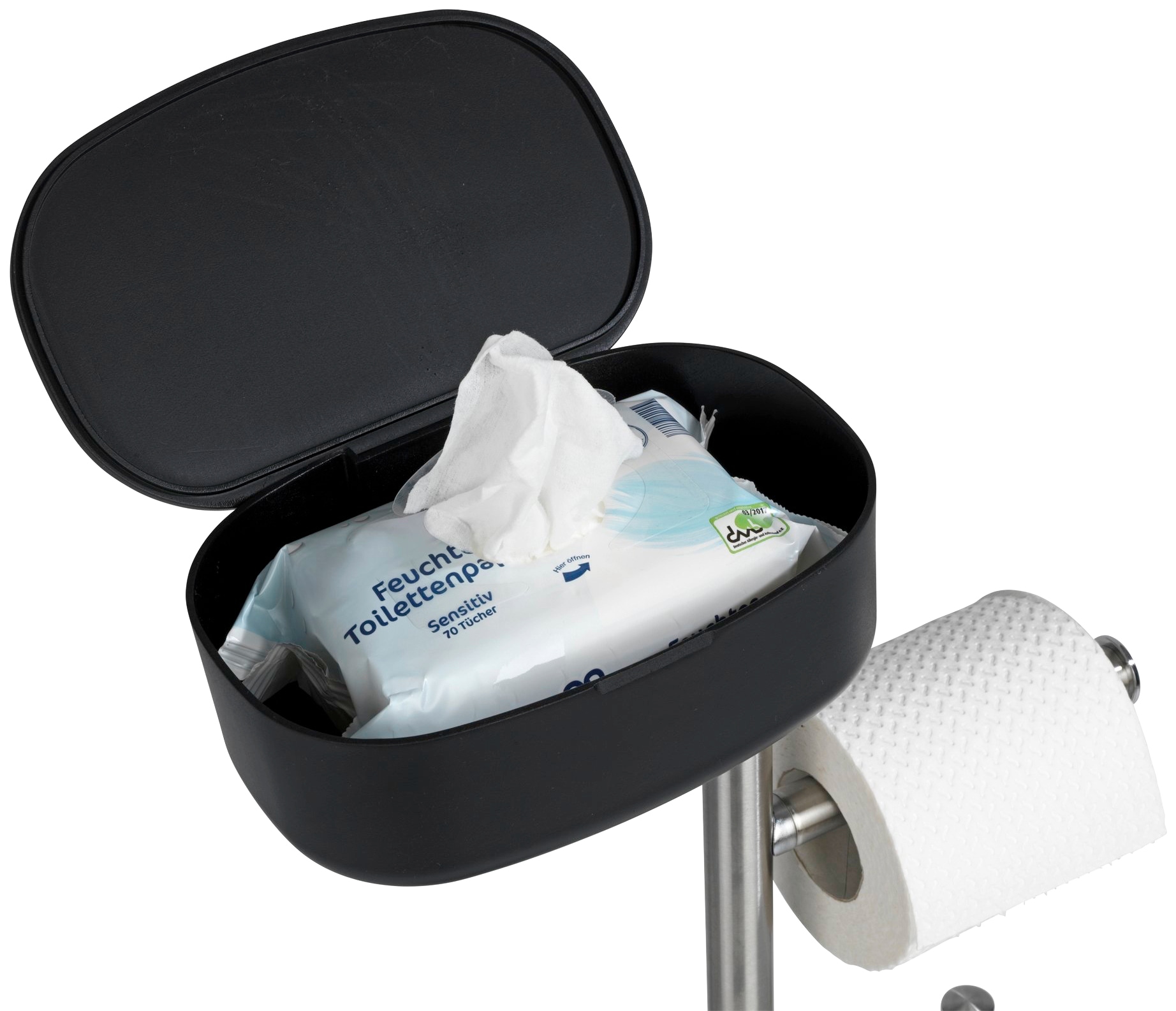 WENKO WC-Garnitur »Rivazza«, 1 St., aus Edelstahl-Kunststoff, integrierter Toilettenpapierhalter und Box