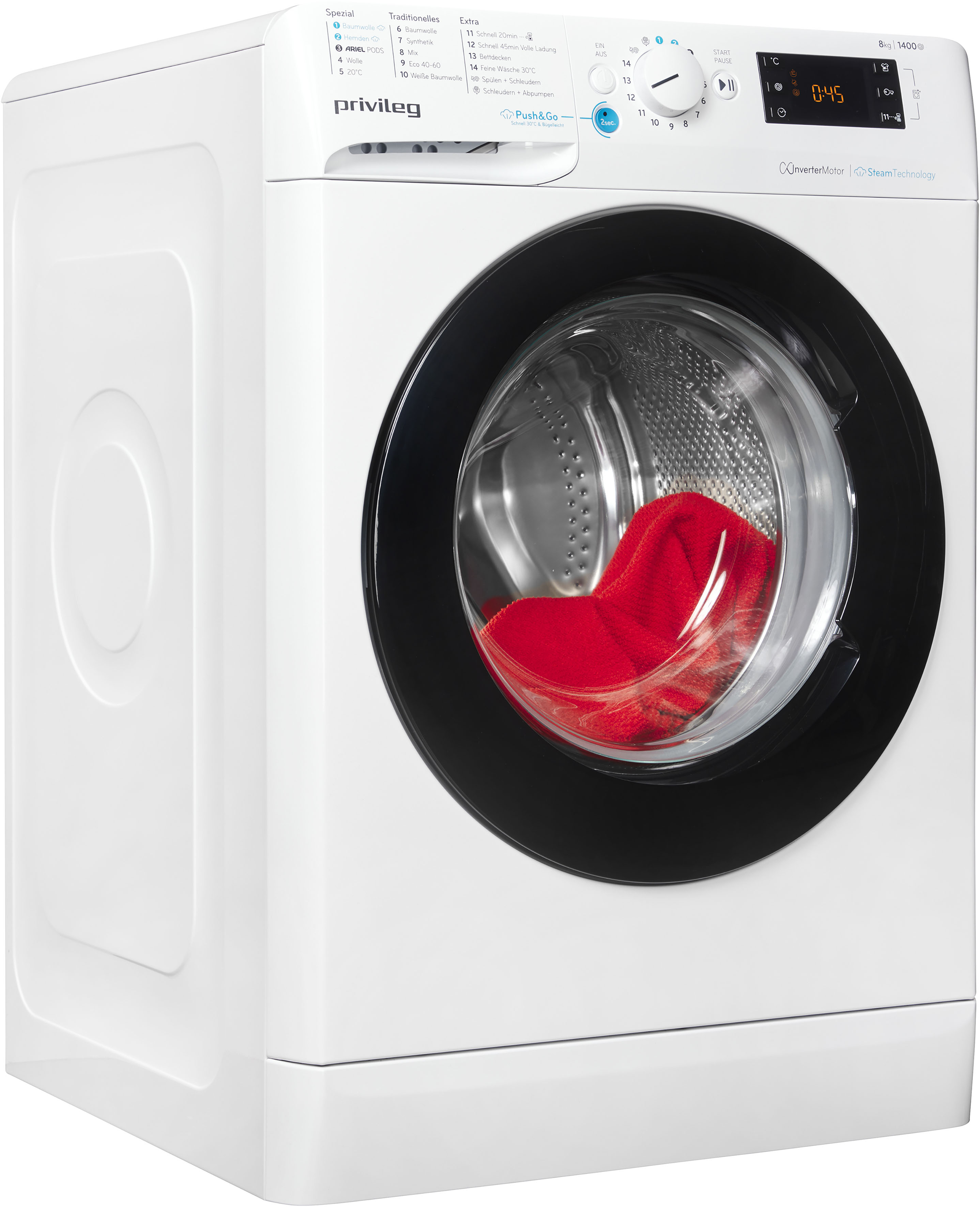 Privileg Waschmaschine »PWFV X 873 A« 8 kg 1400 U/min Dampf-Programme für Baumwolle und Hemden – glättet die Fasern in weiß