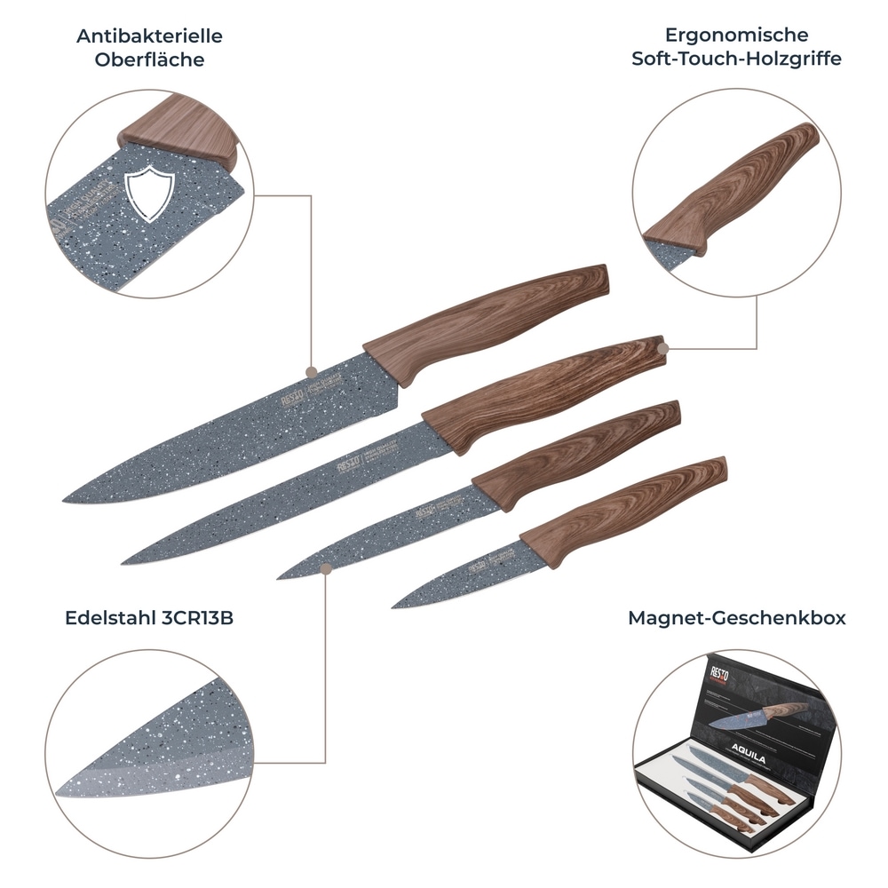 RESTO Kitchenware Messer-Set »Aquila, Edelstahlmesser 4-teilig in Magnet-Geschenkbox« Kochmesser, Tranchiermesser, Universalmesser, Gemüsemesser