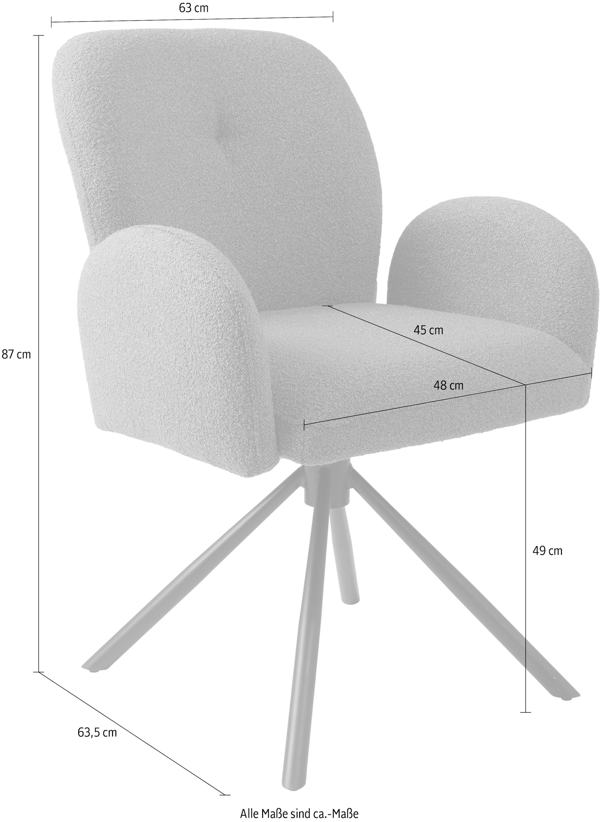 TOM TAILOR HOME Armlehnstuhl »PEBBLE ARMCHAIR«, (Set), 2 St., Webstoff Bouclé, Esszimmerstuhl, mit Armlehnen, 4-Fußgestell, 140 kg belastbar, drehbar