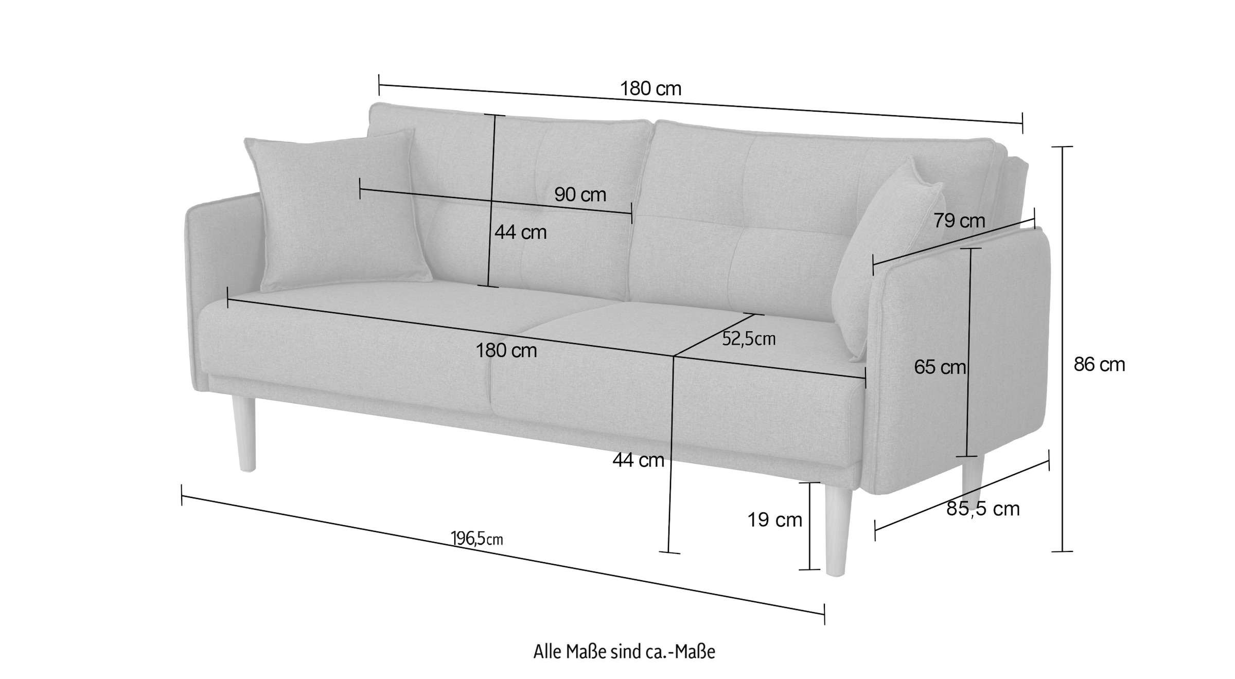 Home affaire Schlafsofa »SORENITY, 196 cm, 3-Sitzer, verstellbare Rückenlehne« Klappmechanismus, feiner Webstoff, natürliche Farben