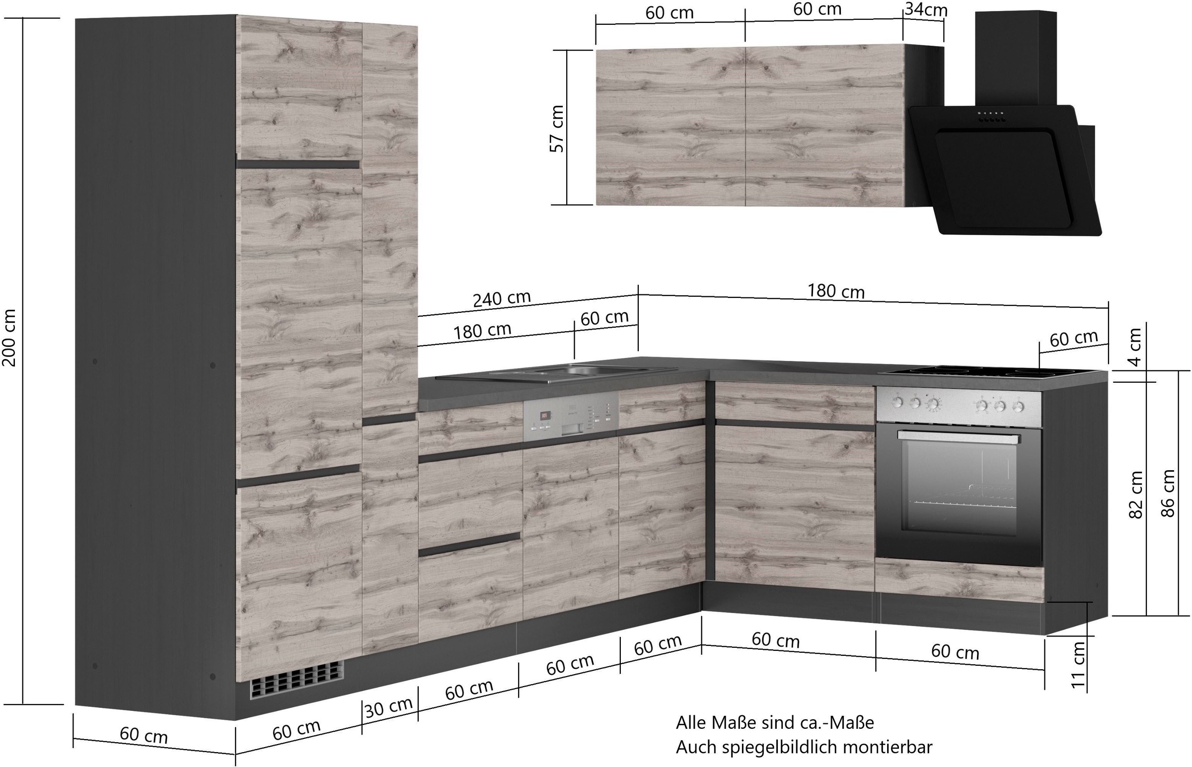 KOCHSTATION Winkelküche »KS-Riesa« Stellbreite 240x270 cm, wahlweise mit oder ohne E-Geräte