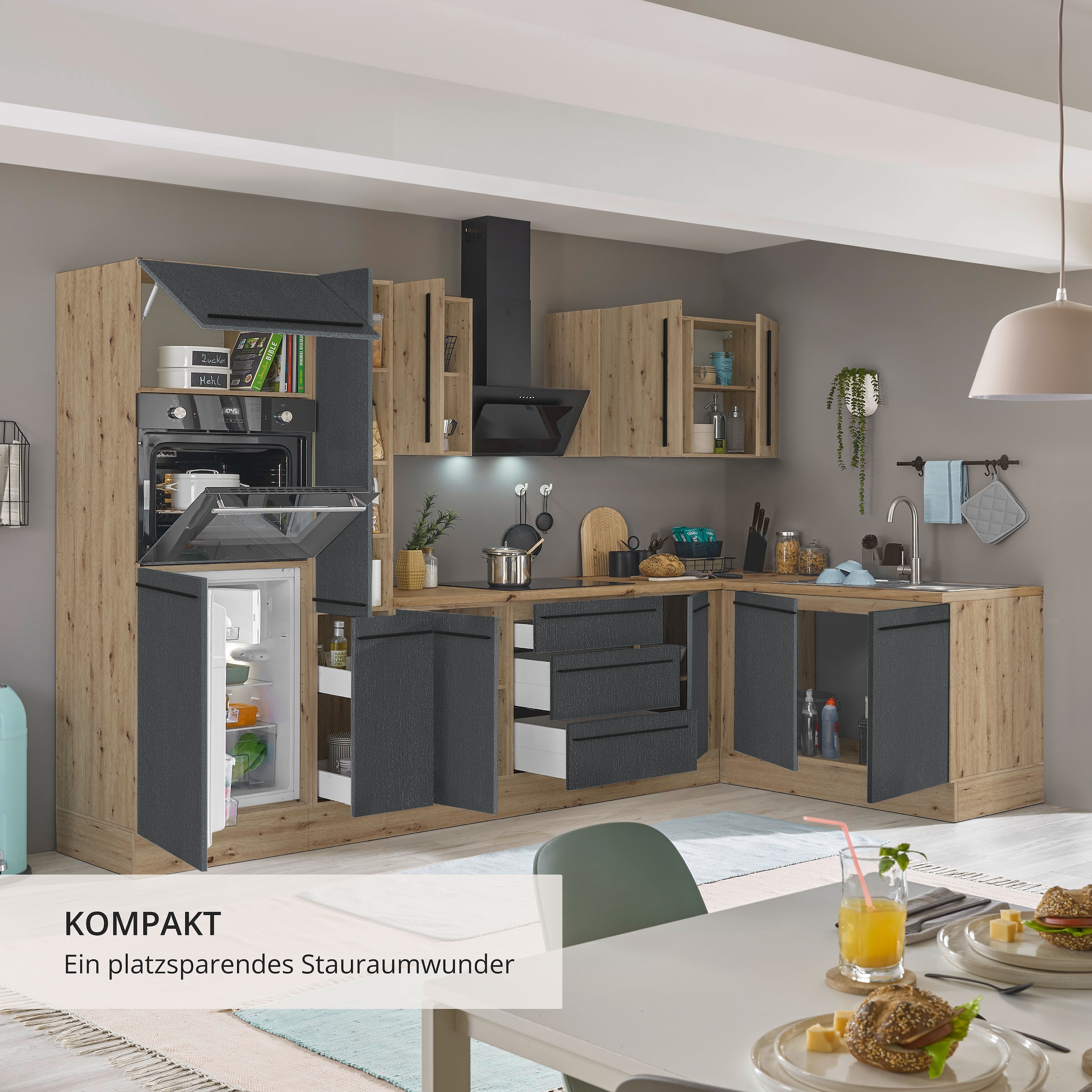 KOCHSTATION Winkelküche »Florida, Stellbreite 300x165 cm« wahlweise mit E-Geräten, mit Softclose für Türen und Schubkästen