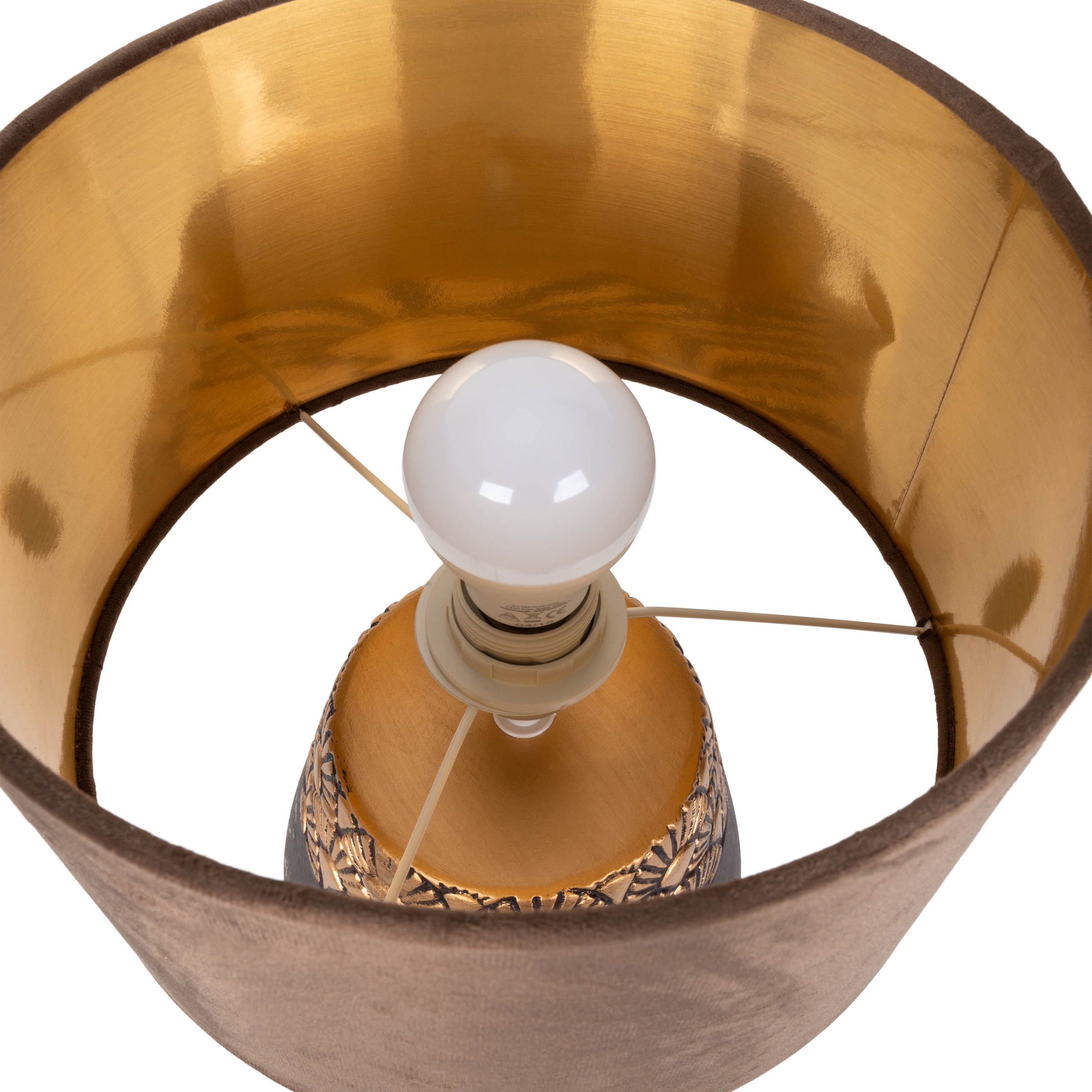 näve Tischleuchte »Bronco« E27 1 Stk. Keramikfuß mit goldenem Prägemuster, Textilschirm, 1x E27