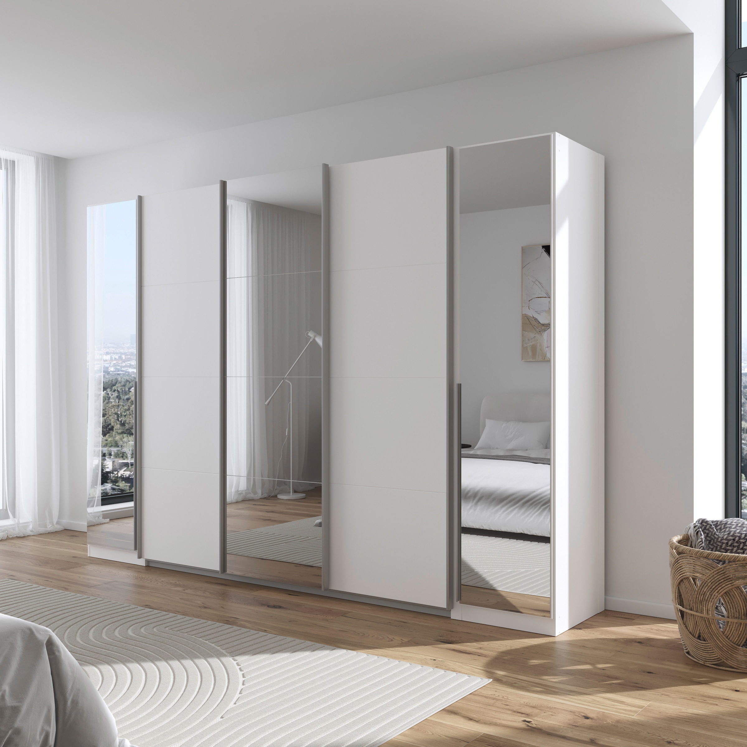 rauch Schwebetürenschrank »Dreh-/Schwebetürenschrank Kleiderschrank Familie, OTTOs Choice, Agordo« (B/H/T ca. 301x210X62cm, viele Farben & auch mit Spiegeln erhältlich),  Stauraumwunder TOPSELLER, verschiedene Grifffarben Made in GERMANY