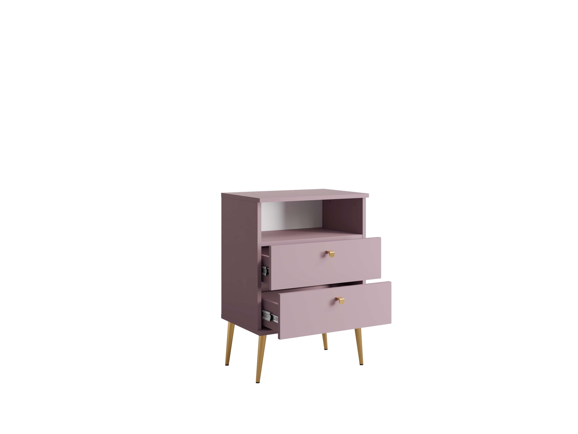 INOSIGN Nachttisch »Elyria, Metallgriffe, FSC-zertifizierter Holzwerkstoff«, (Nachtkommode B/T/H 50/34/69cm), mit 2 Schubladen, 1 offenes Fach, viele Farben mit goldfb. Details