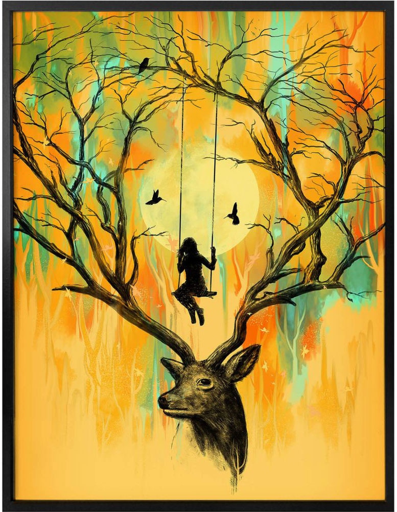 Poster Wandposter OTTO Bild, Hirsch Wall-Art »Orange Tiere, bei St.), Schaukel«, Geweih Wandbild, online Poster, (1