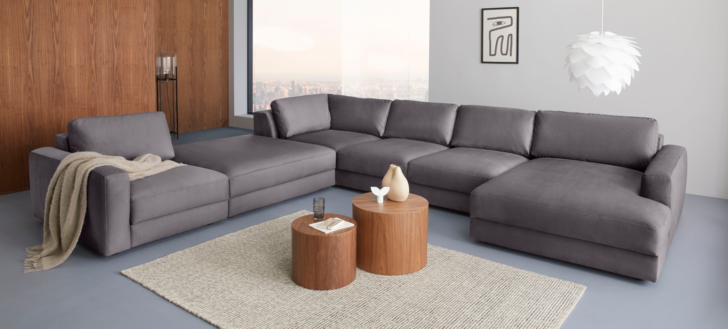 Places of Style Wohnlandschaft »Bloomfield, Mega Polsterprogramm, Breite 405cm, viel Platz, U-Form«, mit extra tiefer Sitzfläche, wahlweise mit Sitztiefenverstellung