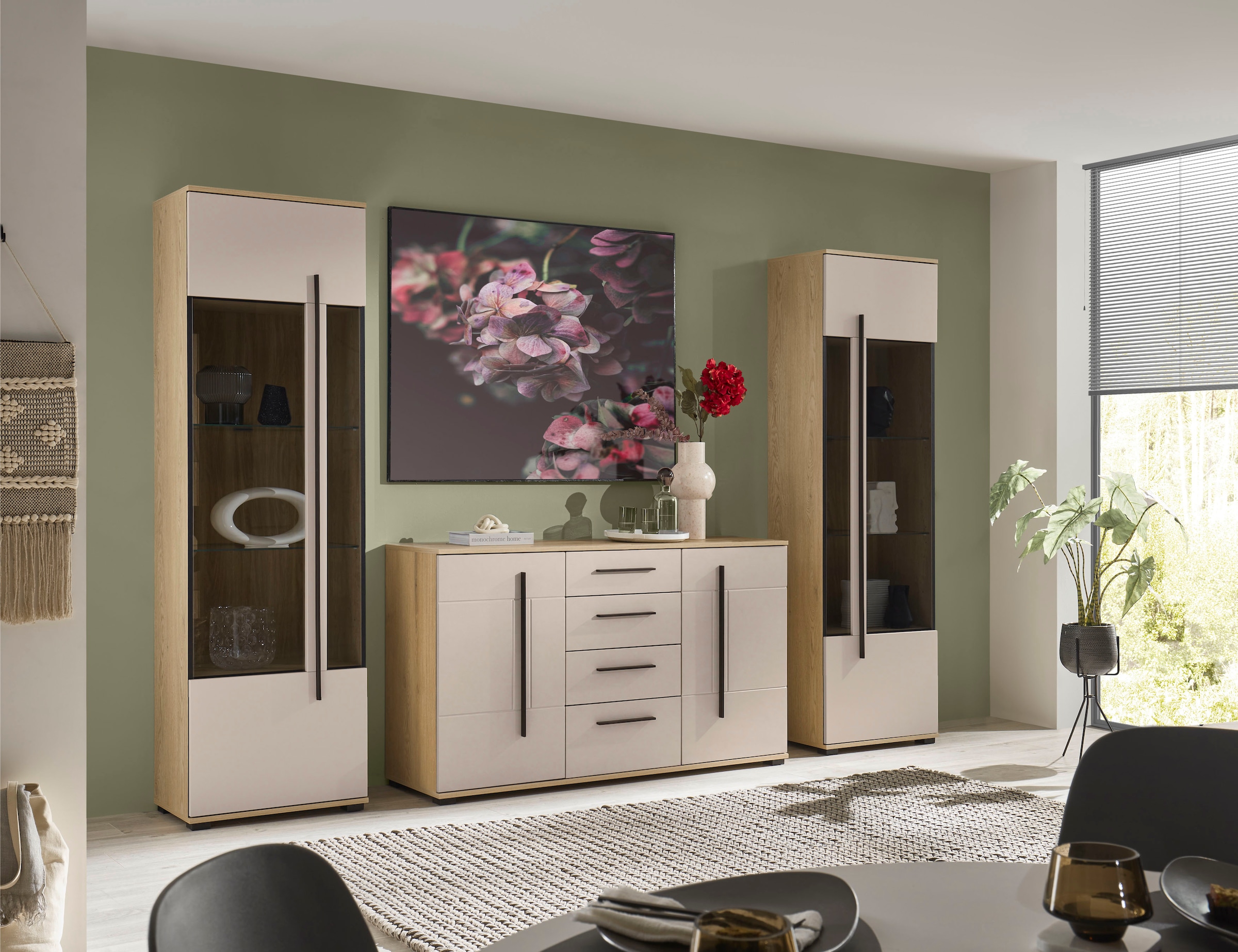 Home affaire Wohnwand »Cantara, Anbauwand, Wohnzimmer-Set, in Eiche Evoke, Weiß oder Kaschmir« Set, 