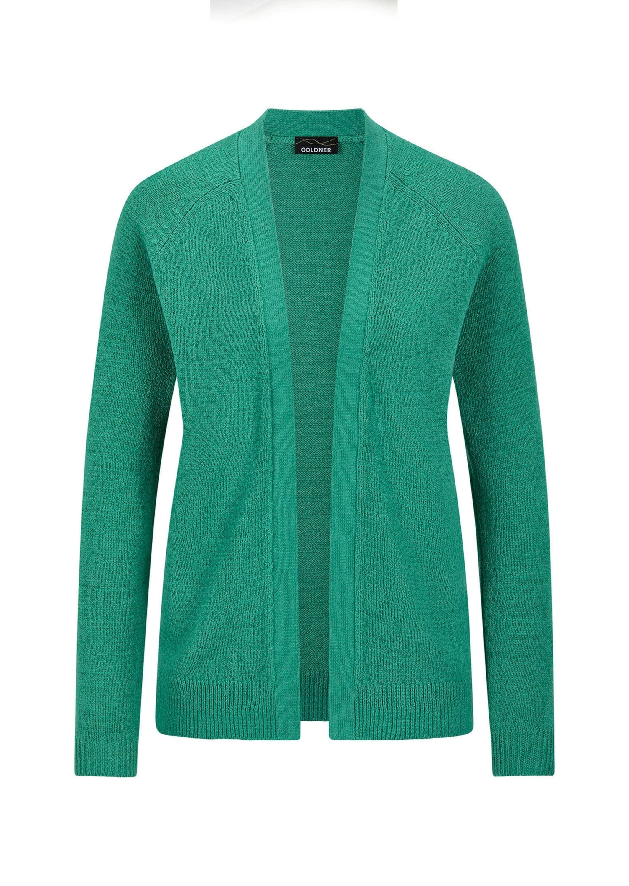 GOLDNER Strickjacke »Kurzgröße Strickjacke mit Strickbandblende« aus Bändchengarn gestrickt