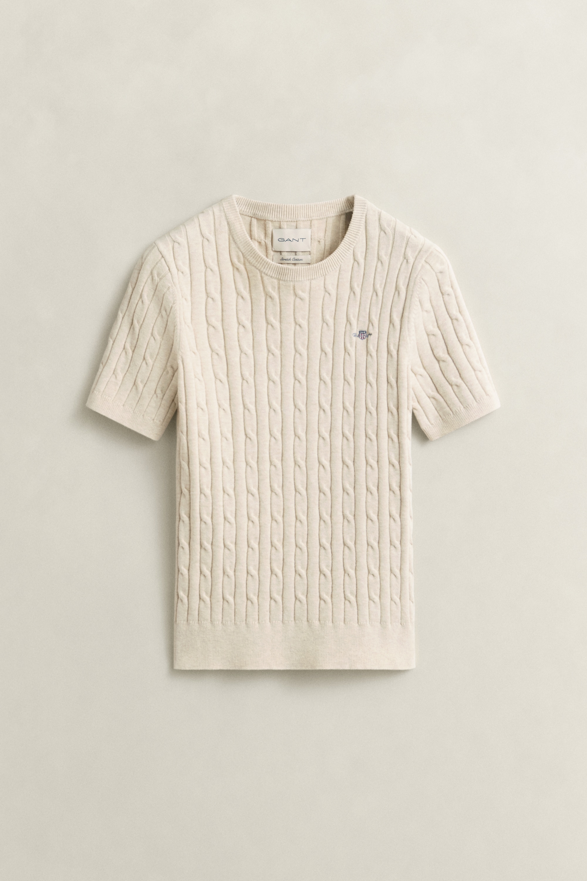Gant Kurzarmpullover »STRETCH COTTON CABLE« Slim fit mit Rundhalsausschnitt