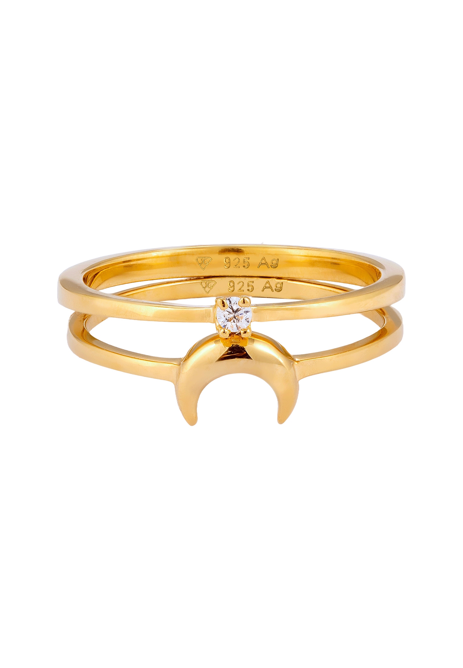 Elli Ring-Set »Ring Set Astro Mond Zirkonia Weiß 925 Sterling Silber vergoldet (2 tlg.)«