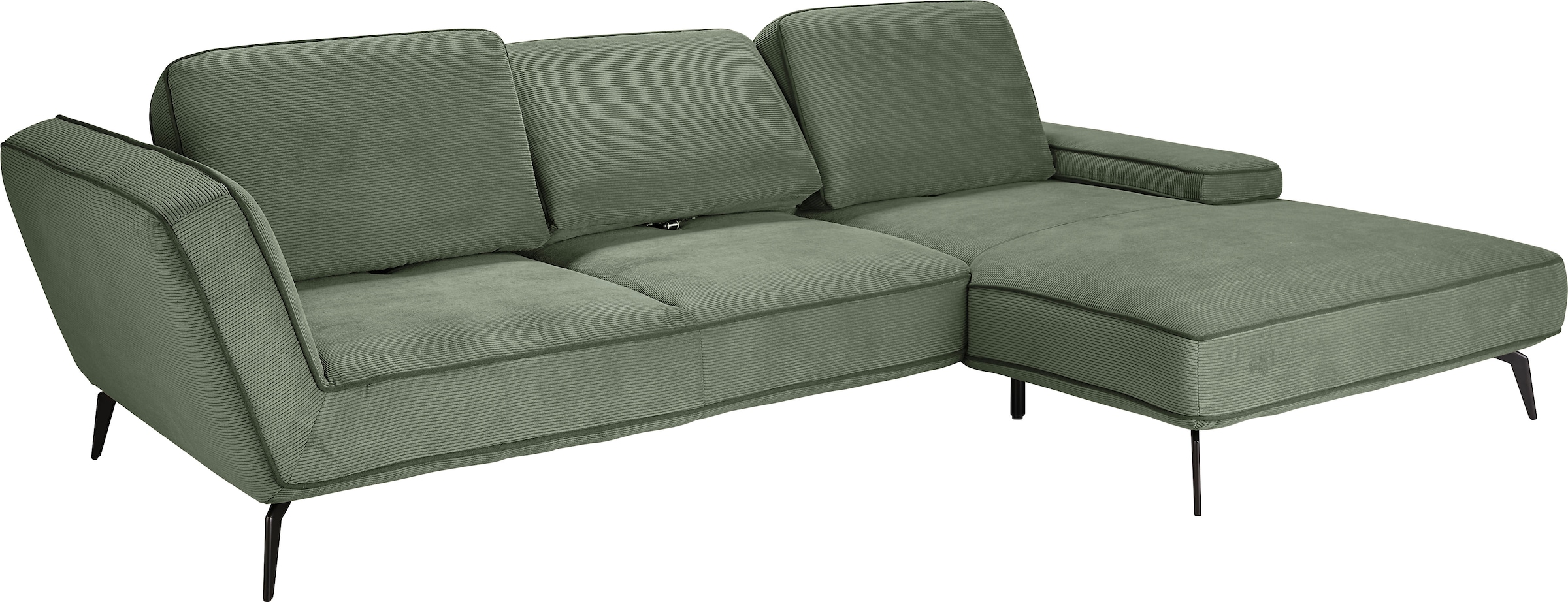 set one by Musterring Ecksofa »SO 4500, Füße schwarz matt, inkl Schwenkrückenfunktion, Cord, L-Form«, wahlweise mit Kopfstütze/Armteilverstellung/Rückenneigung