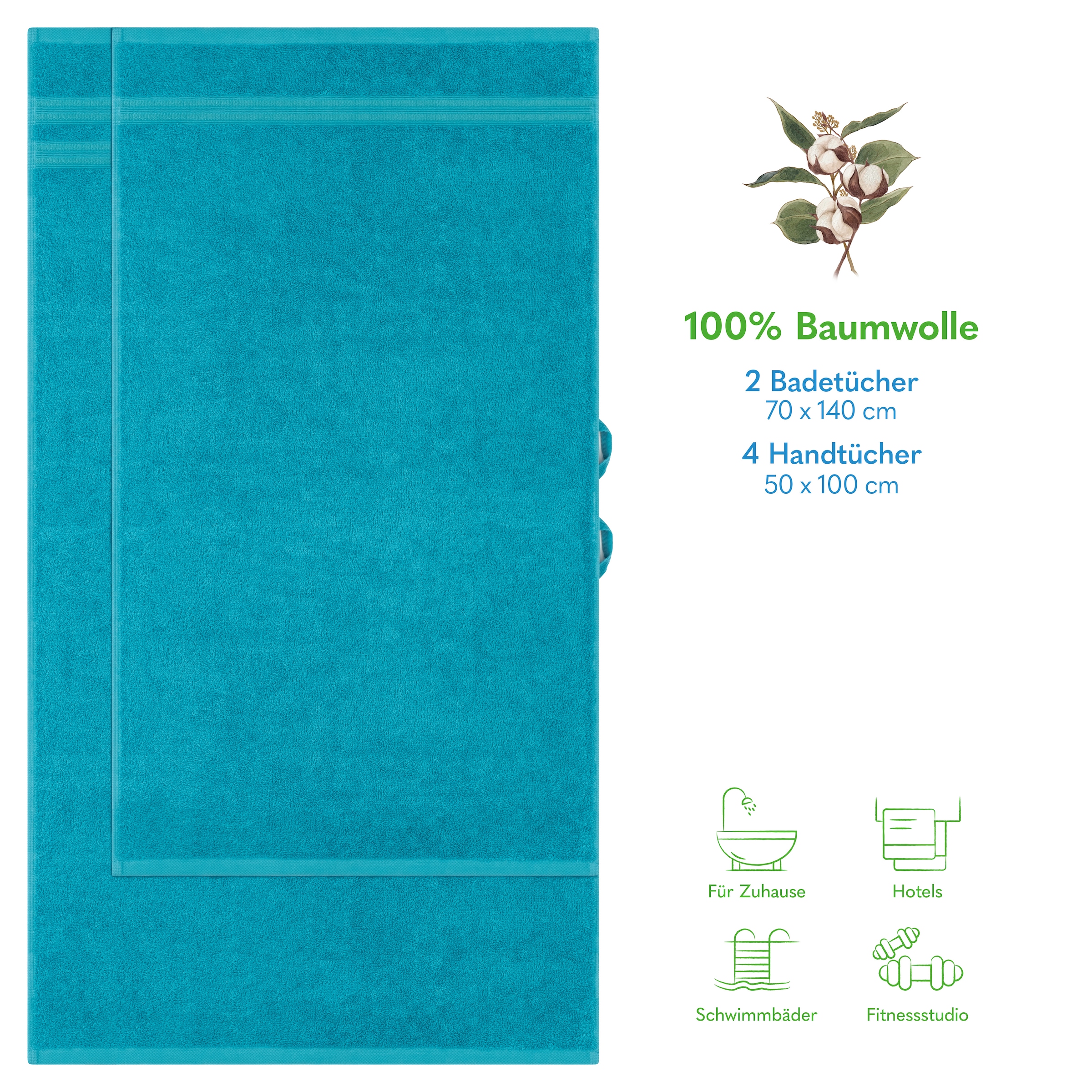 HAMMETEX Handtuch Set »6-teiliges Handtuch Set, 100% Baumwolle, Weich & Saugstark« Set 6 Stk. Frottier mit Bordüre, einfarbig, weich