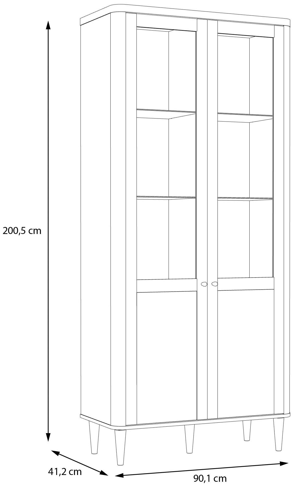 FORTE Stauraumvitrine, B/H/T 90,1/200,5/41,2 cm, Echtholzfüße