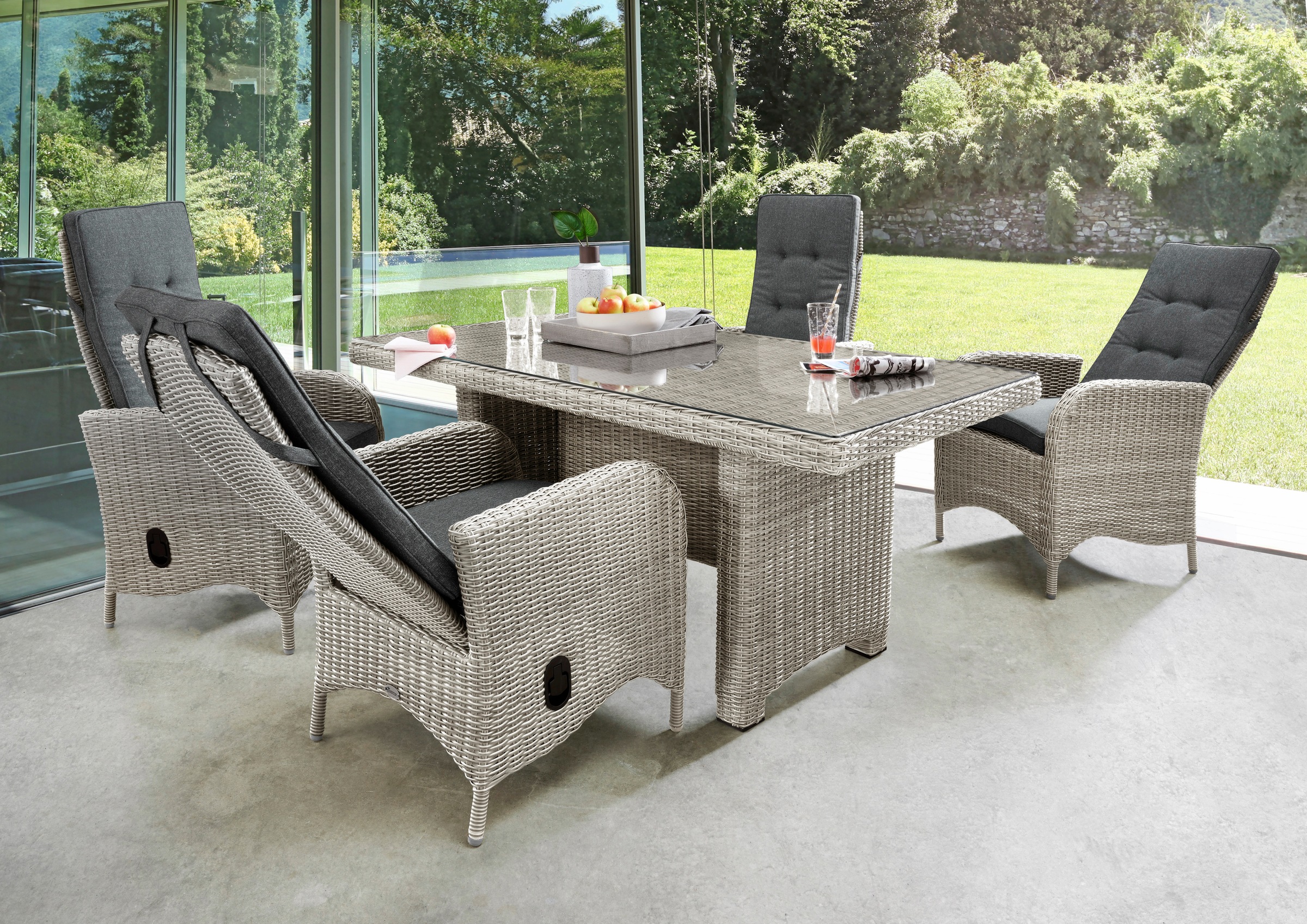 Destiny Garten-Essgruppe »PALMA/LUNA«, (Set), aus pflegeleichtem, UV beständigem Polyrattan