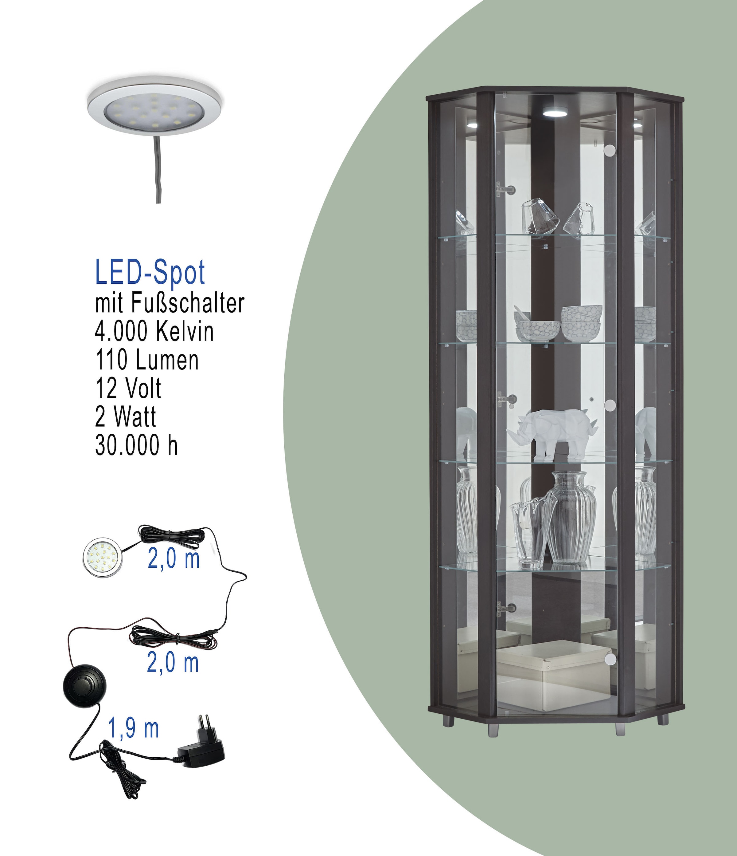 fif möbel Eckvitrine »TRIO Höhe ca. 172 cm, ink. Beleuchtung« Eckvitrine/Glasvitrine 1x Glastür, perfekt für Sammler, Sammlervitrine
