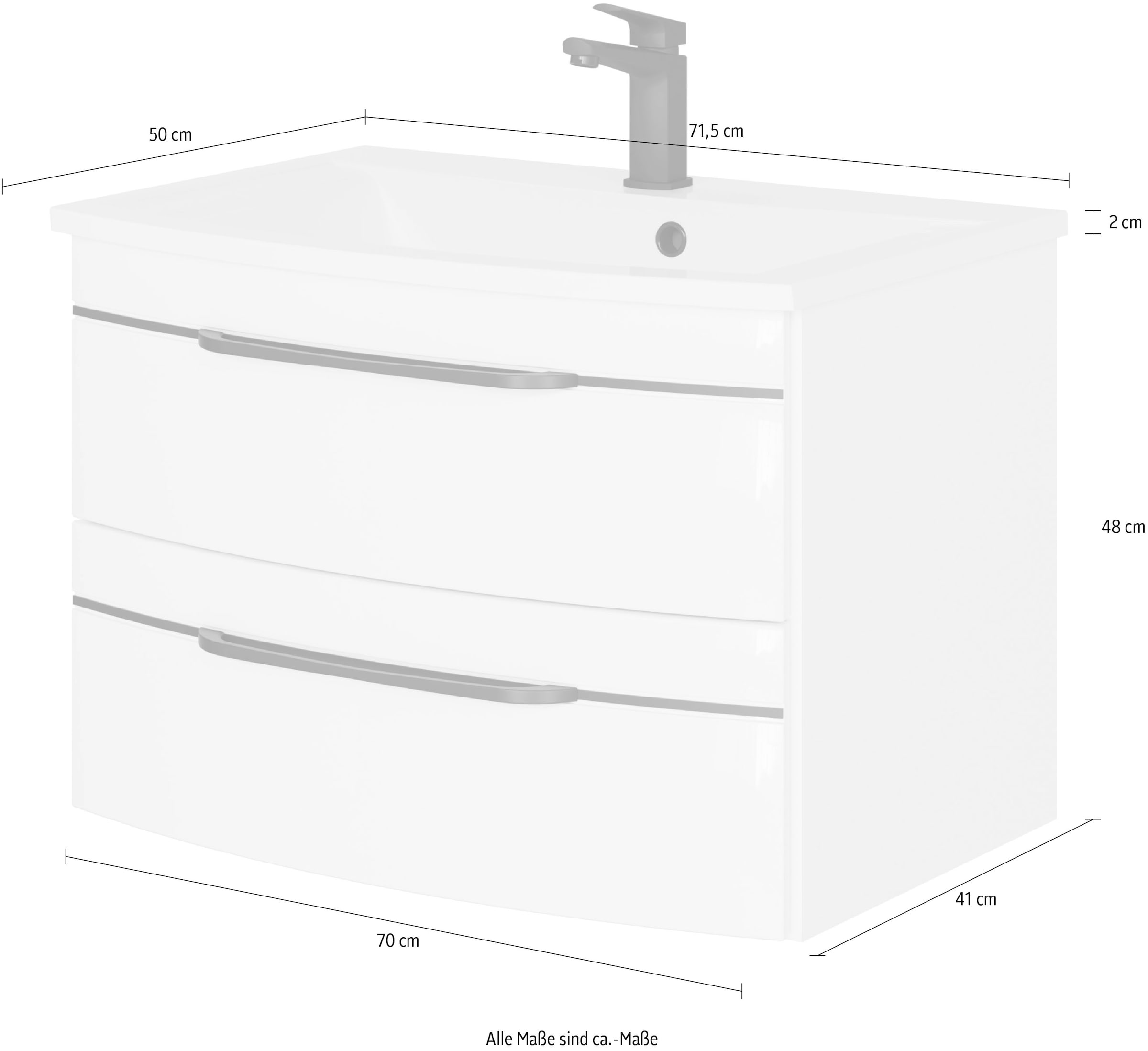 Saphir Waschtisch »Serie 7045 Mineralmarmor-Waschtisch und Unterschrank, 71,5 cm breit«, Waschplatz mit 2 Schubladen, Badmöbel Set mit Waschtisch