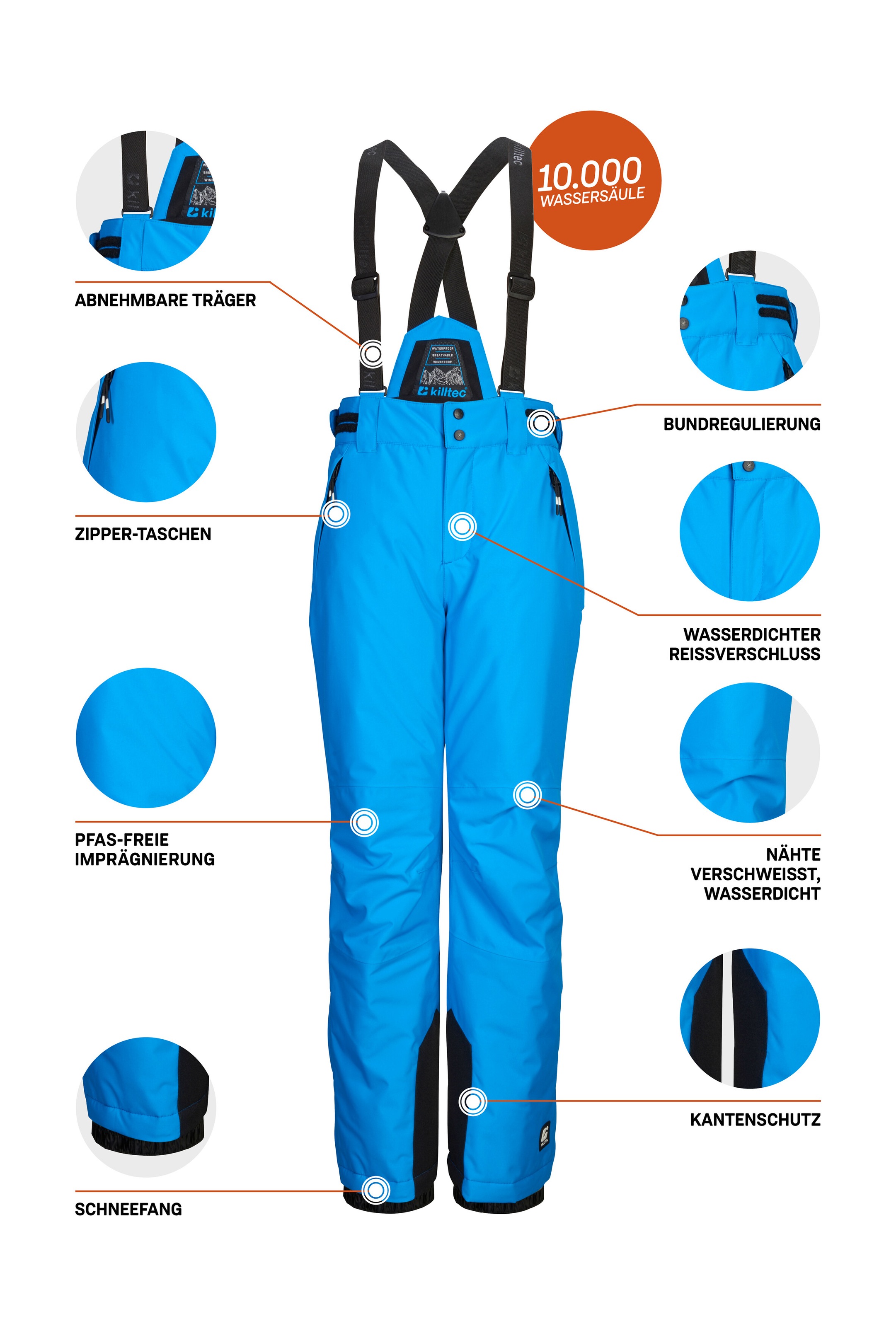 Killtec Skihose »KSW 214 BYS SKI PNTS«, Wasserdichte, atmungsaktive Skihose mit verstellbarem Latz.