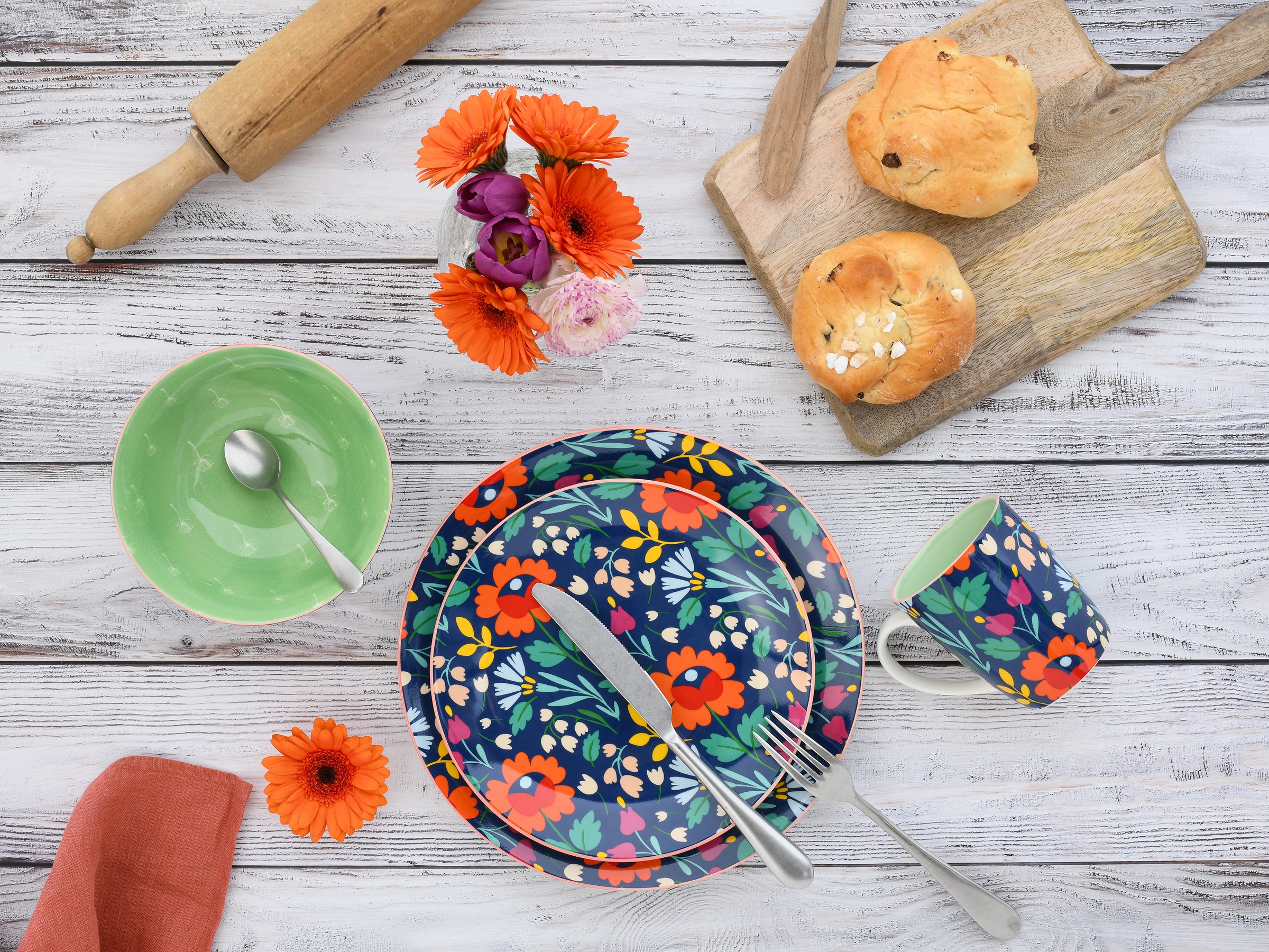 CreaTable Teller-Set »Folklore Blau, Teller Set 12-tlg« Blumenmotive