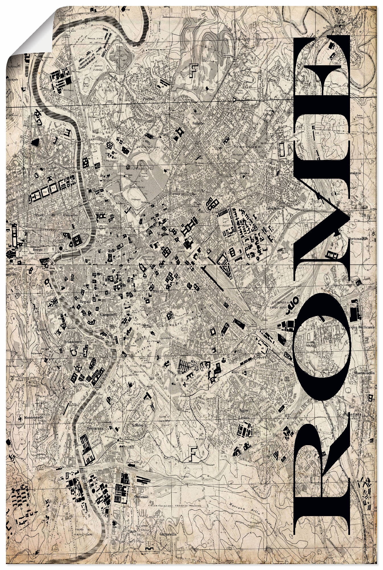 Artland Wandbild »Rom Karte Straßen Karte Grunge«, Italien, (1 St.), in vielen Größen & Produktarten - Alubild / Outdoorbild für den Außenbereich, Leinwandbild, Poster, Wandaufkleber / Wandtattoo auch für Badezimmer geeignet
