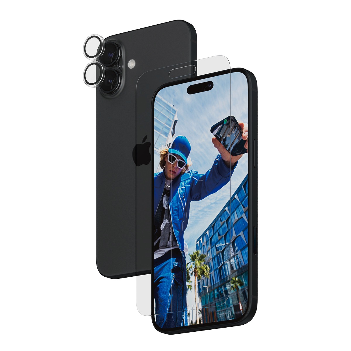 PanzerGlass Displayschutzglas »2-in-1 Protection, Glass, Lens Protector«, für Apple iPhone 16 Plus, Displayschutzfolie, Schutzfolie, Bildschirmschutz, kratz- & stoßfest