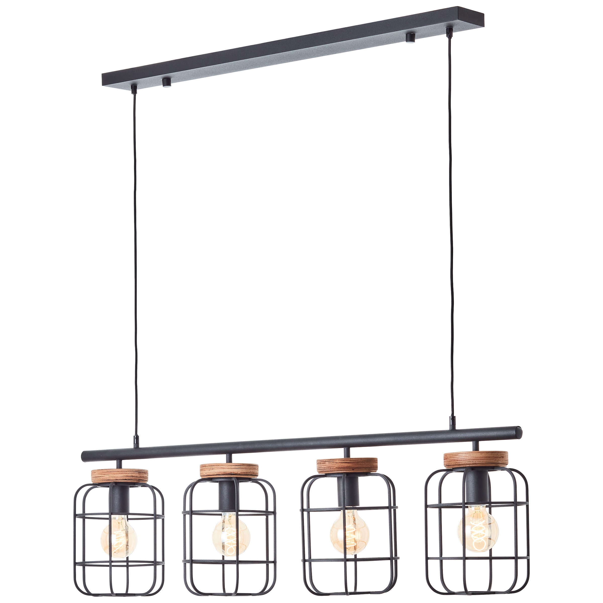 Brilliant Pendelleuchte »Gwen«, 4 flammig, Leuchtmittel E27 | ohne Leuchtmittel, 158 x 20 x 115 cm, 4 x E27, kürzbar, Metall/Holz, schwarz/braun