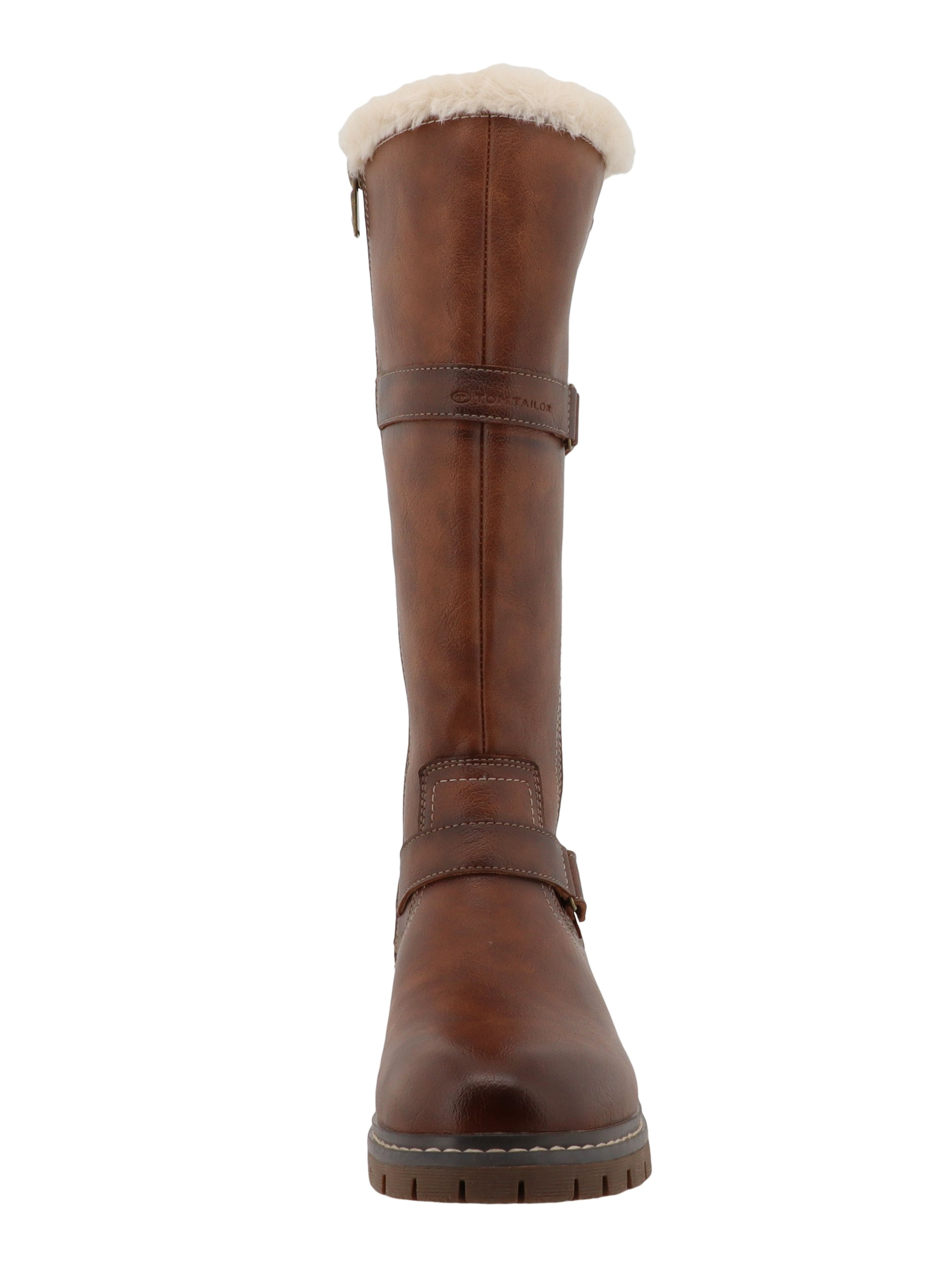 TOM TAILOR Winterstiefel  Blockabsatz, Langschaftstiefel mit Fellimitat und Zierschnallen