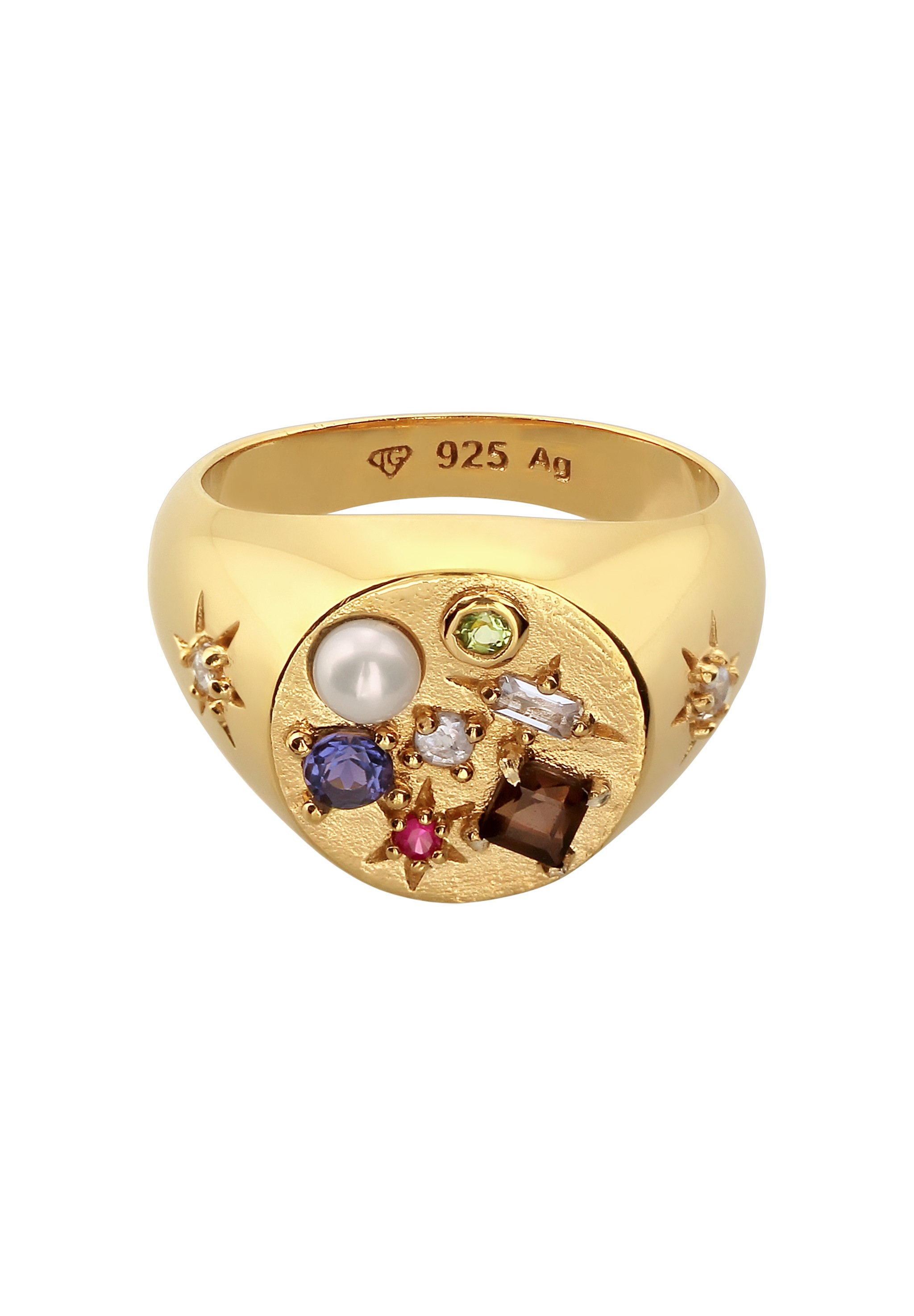 Elli Premium Siegelring »Ring Siegelring Vintage Saphir Quarz Mondstein Perle 925 Sterling Silber«
