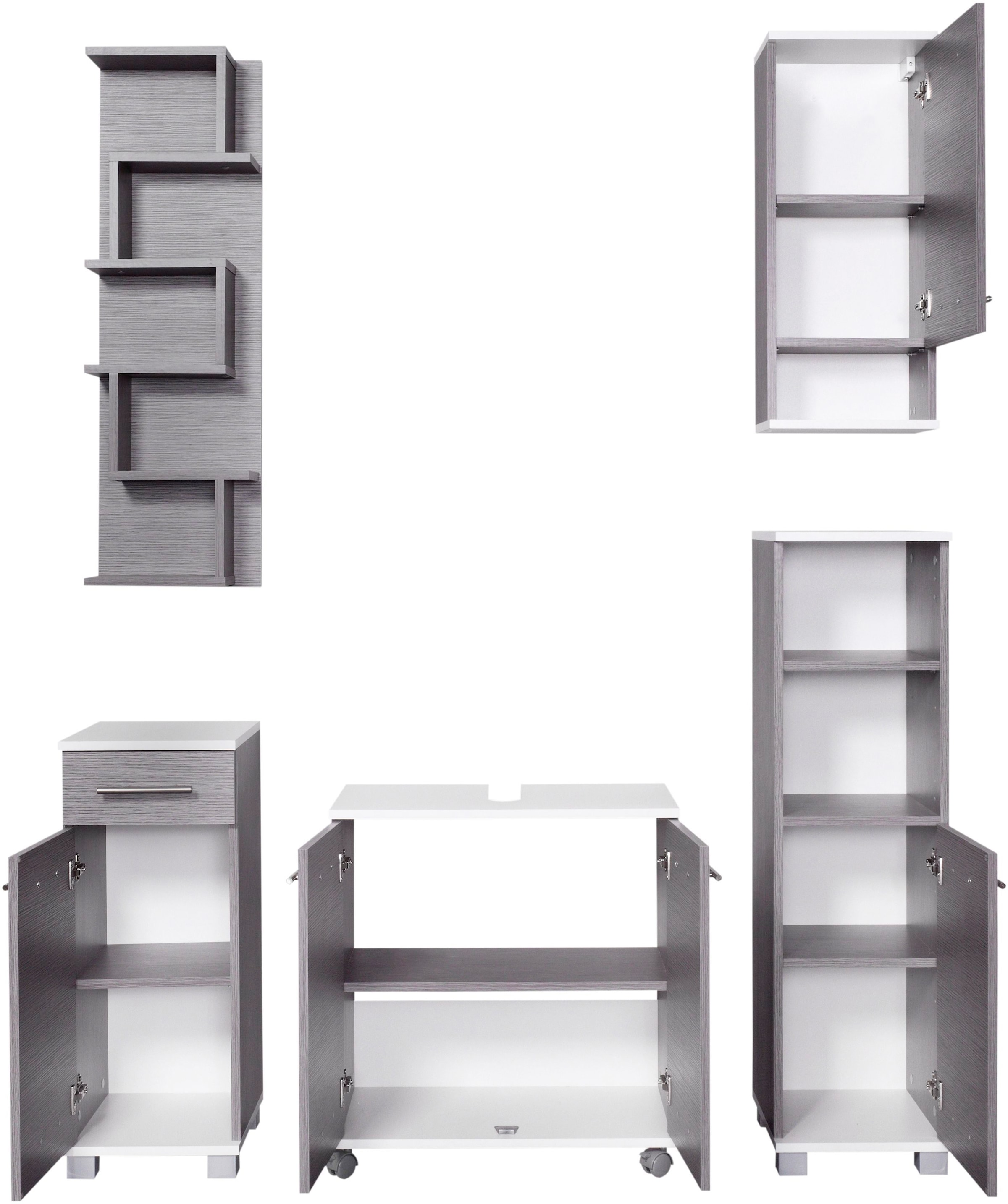 Schildmeyer Badmöbel-Set »Rhodos«, (Set, 5 St.), mit Metallgriffen, verstellbare Einlegeböden