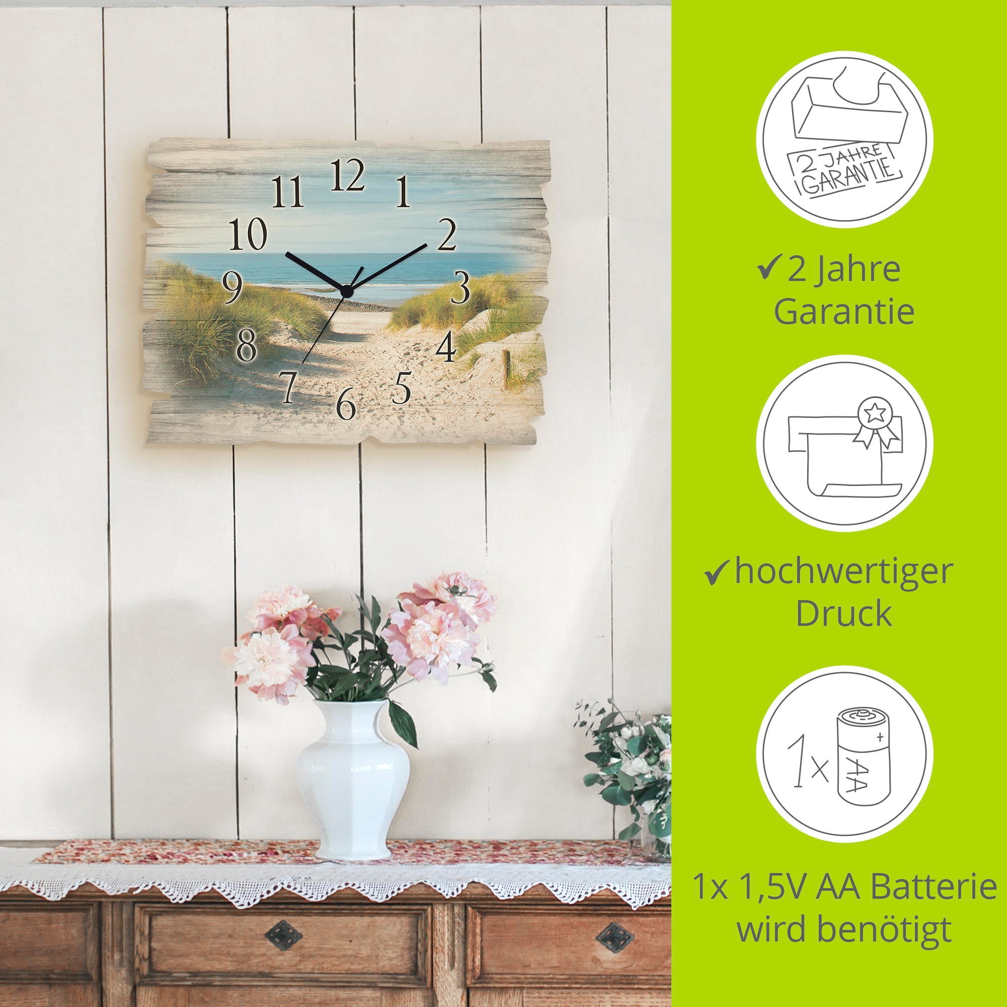 Artland Wanduhr »Strand mit Sanddünen und Weg zur See« wahlweise mit Quarz- oder Funkuhrwerk, lautlos ohne Tickgeräusche