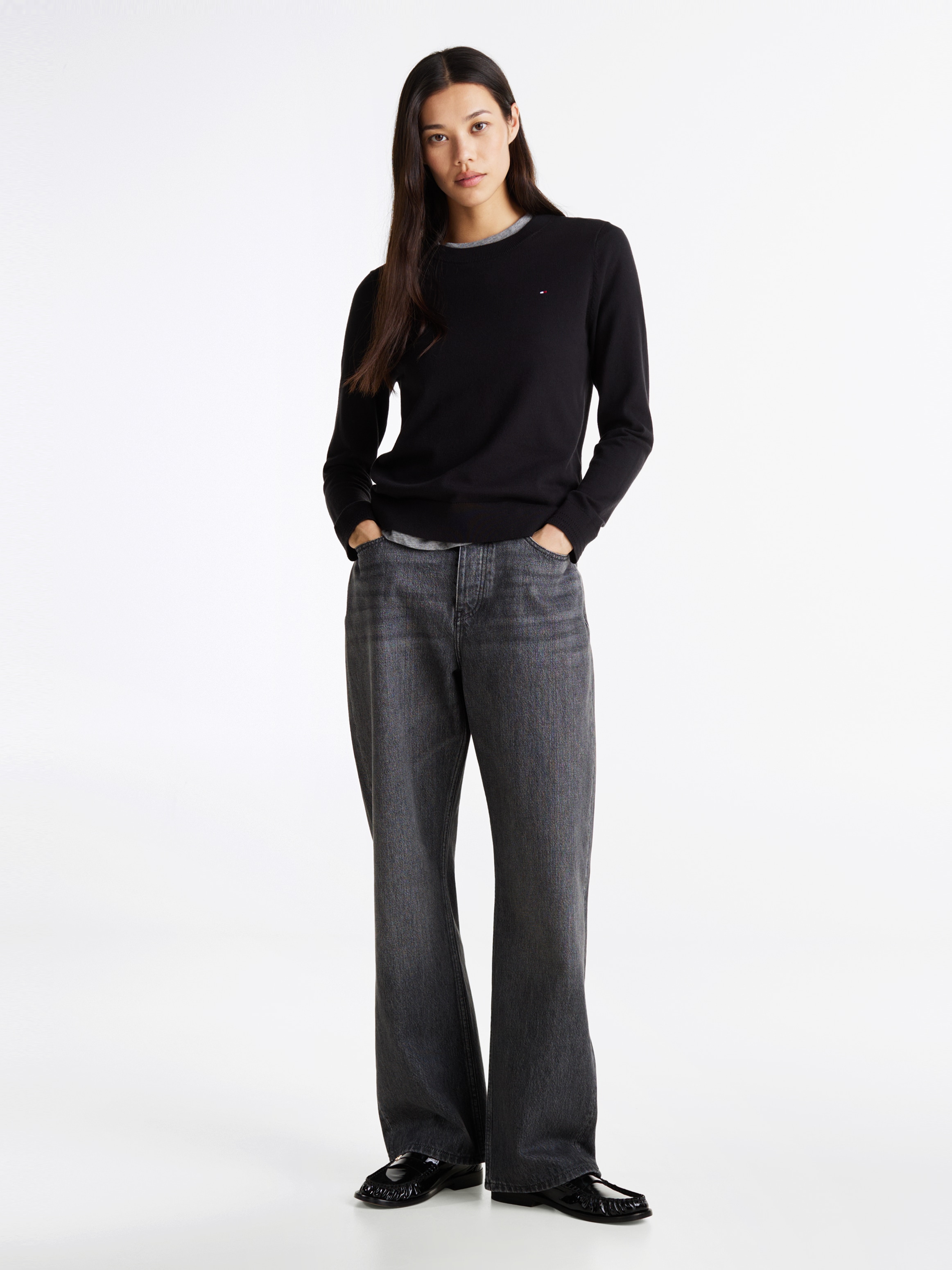 Tommy Hilfiger Rundhalspullover »CO JERSEY STITCH LS C-NK SWT«, mit Logostickerei