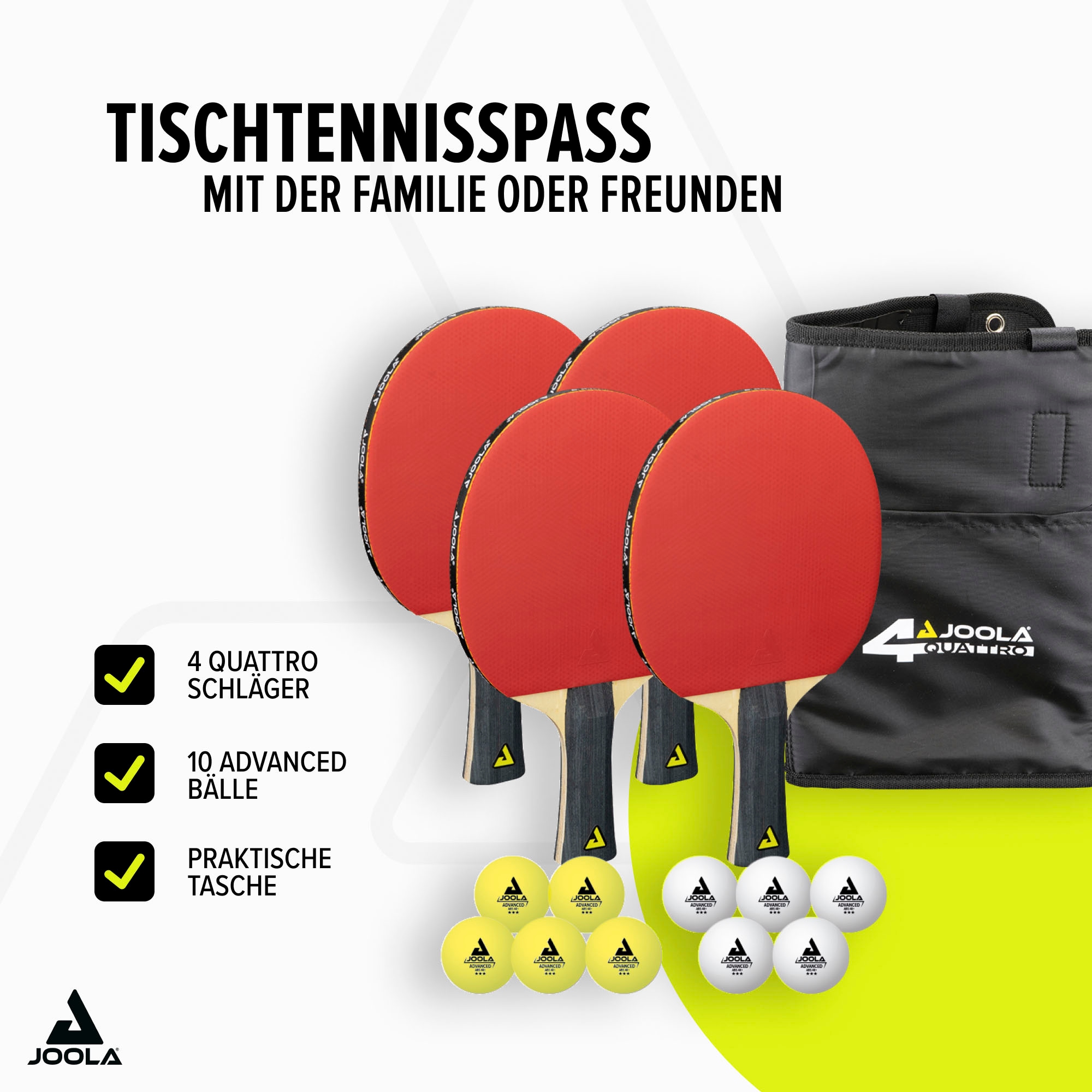 Joola Tischtennisschläger »Tischtennis-Set Quattro«, (Set, mit Bällen-mit Tasche)