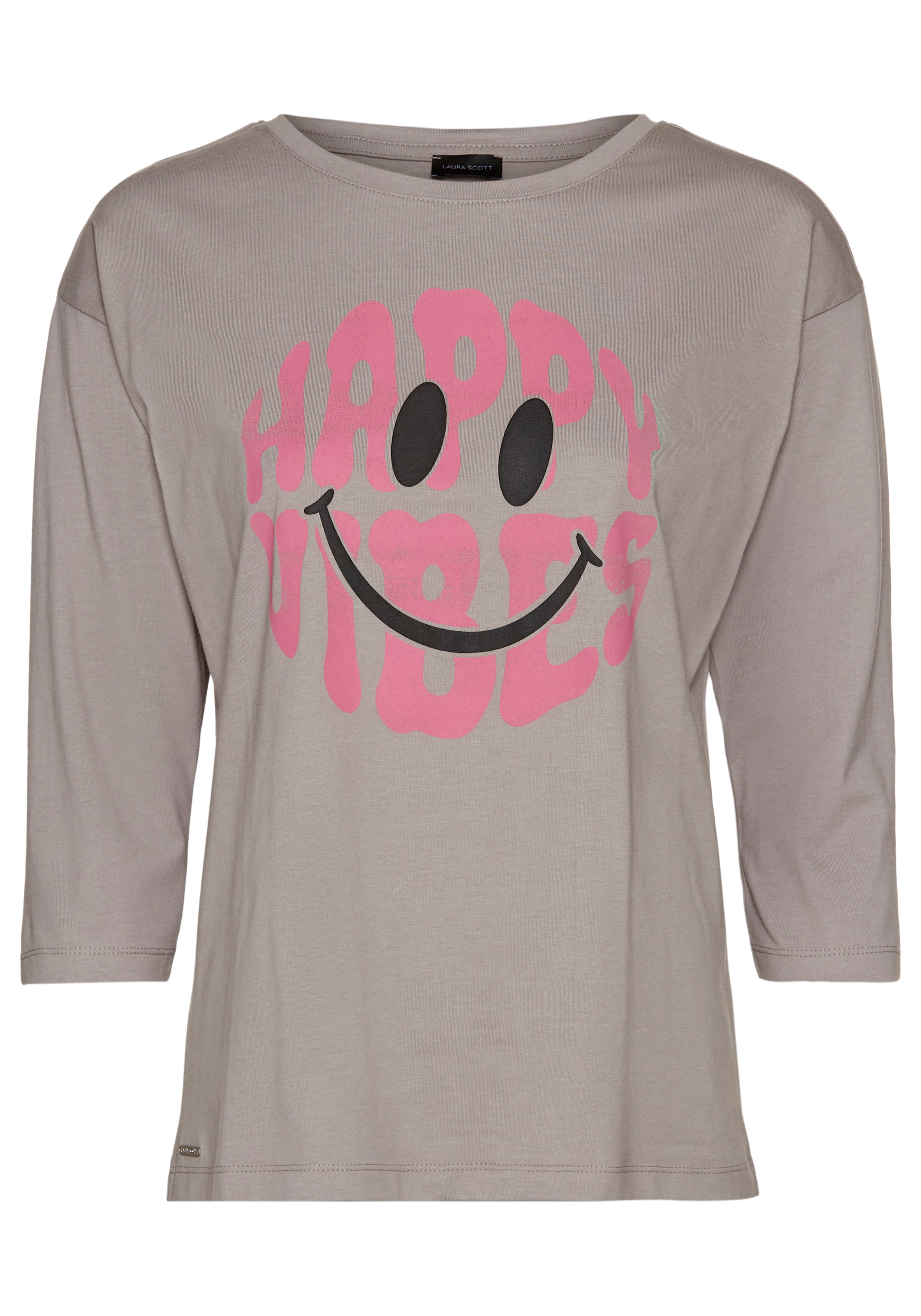 Laura Scott 3/4-Arm-Shirt, mit fröhlichem Frontprint & abgerundetem Saum