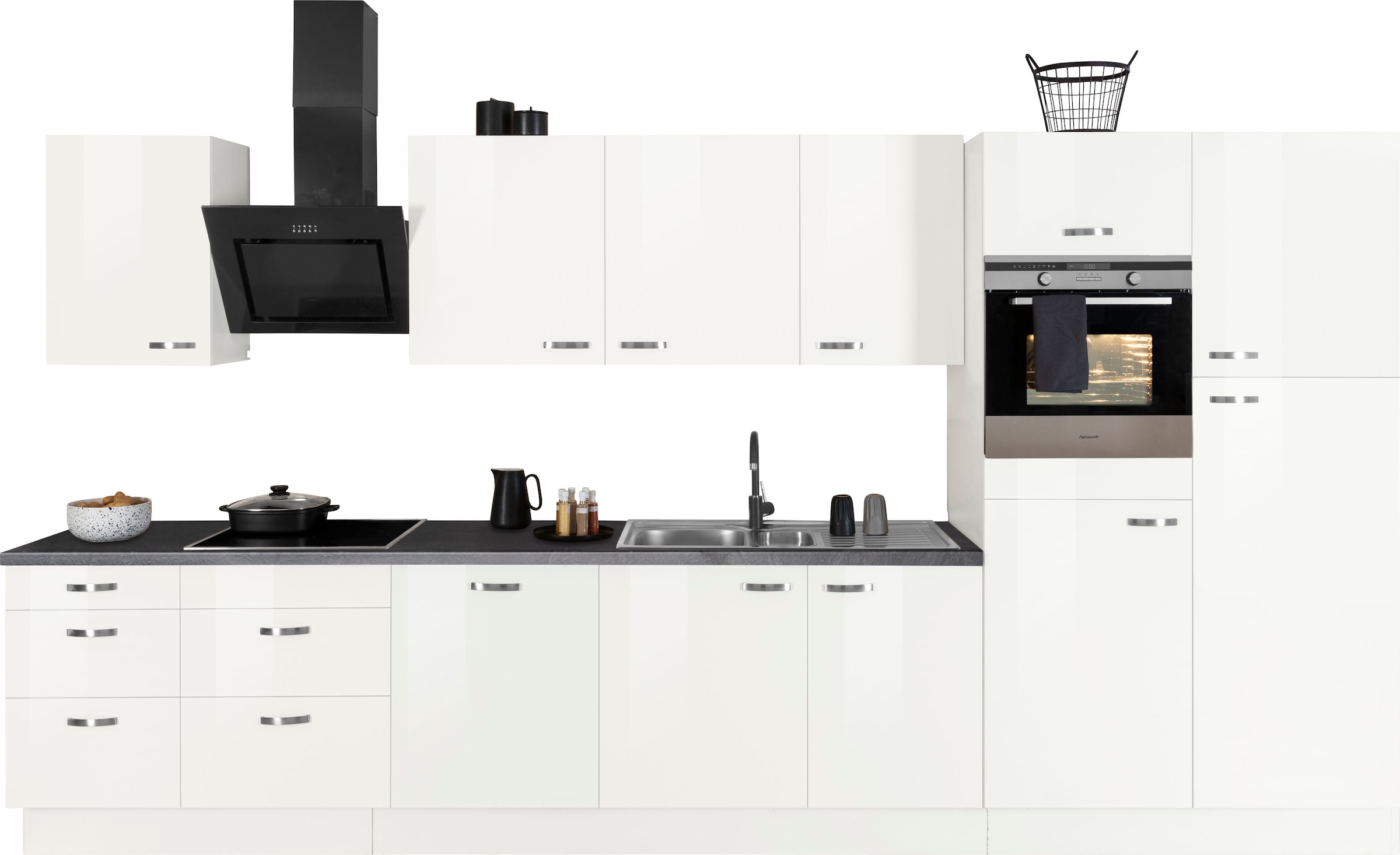 OPTIFIT Küchenzeile »Cara mit Hanseatic E-Geräten«, Breite 400 cm, Induktionskochfeld, Soft-Close-Funktion, Vollauszüge