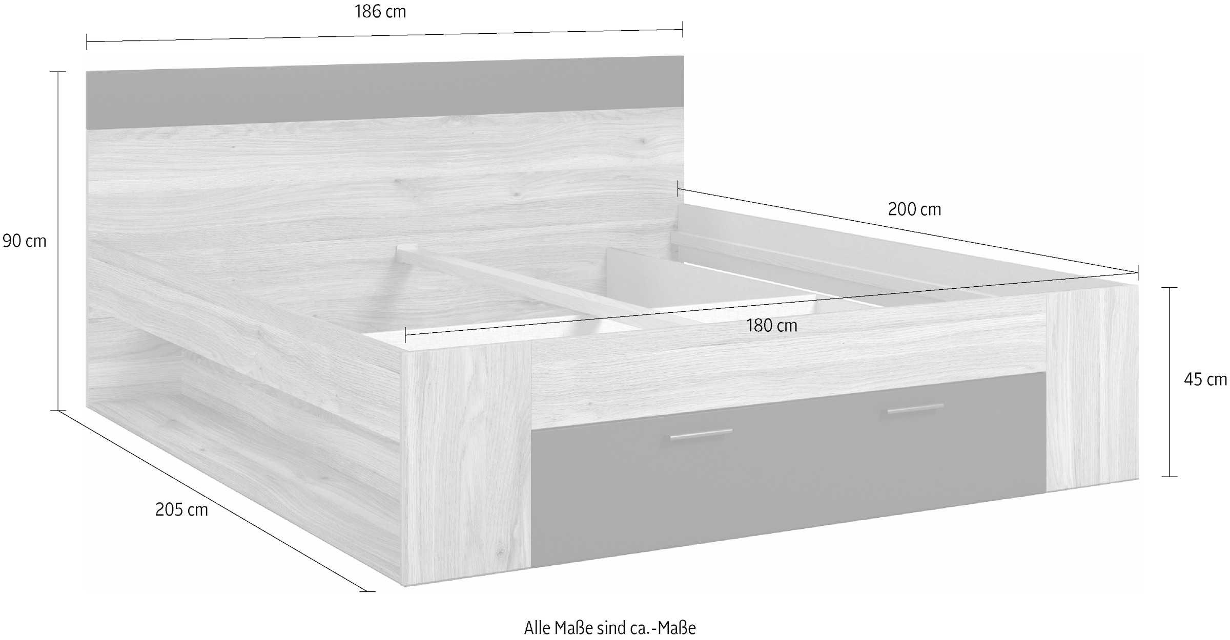 INOSIGN Bettgestell »Faweza, Breite 160 bzw. 180 cm, Stauraumbett«, Funktionsbett Schublade mit extra viel Stauraum